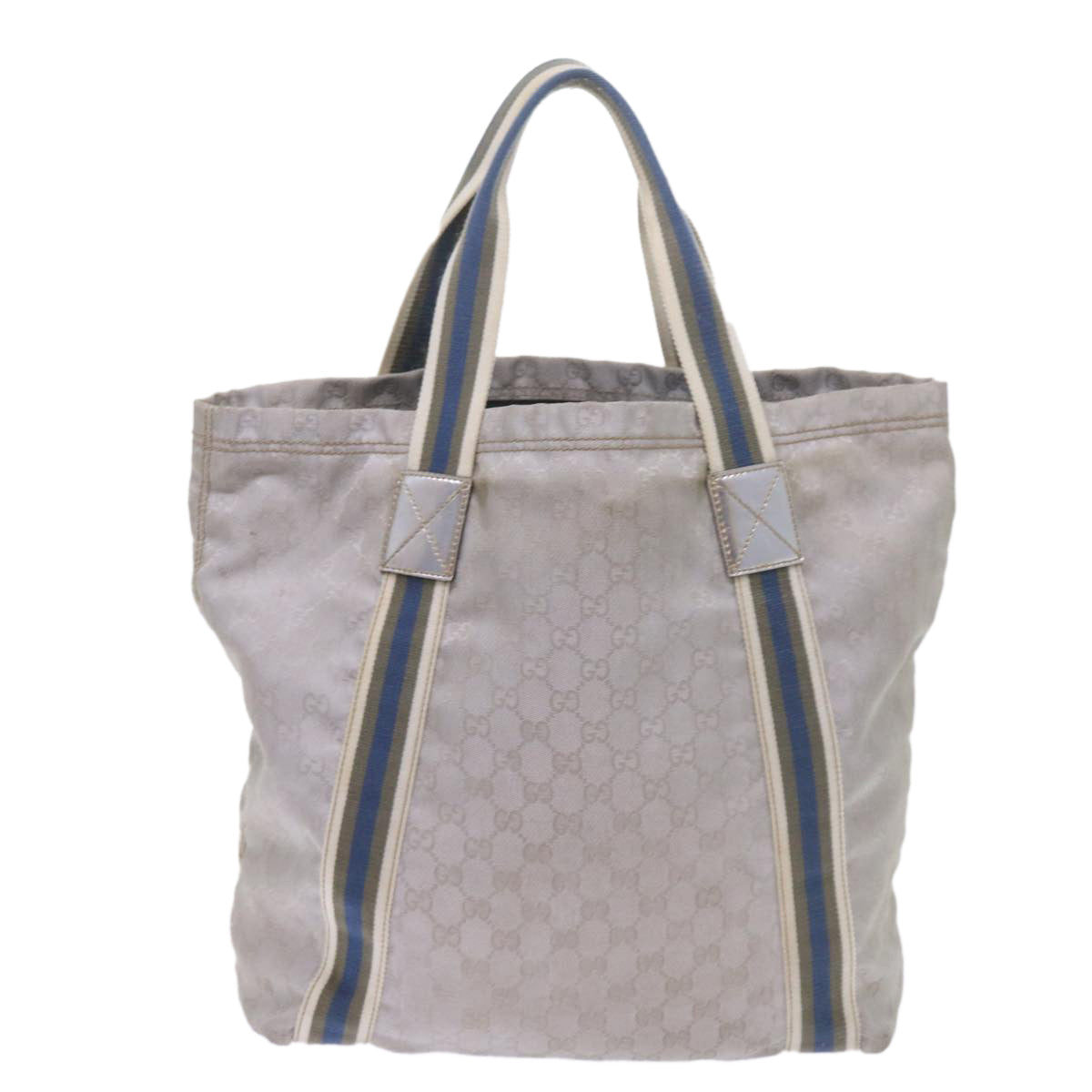 GUCCI GG Canvas Sherry Line Tote Bag Silver Blue Gray 189669 60525