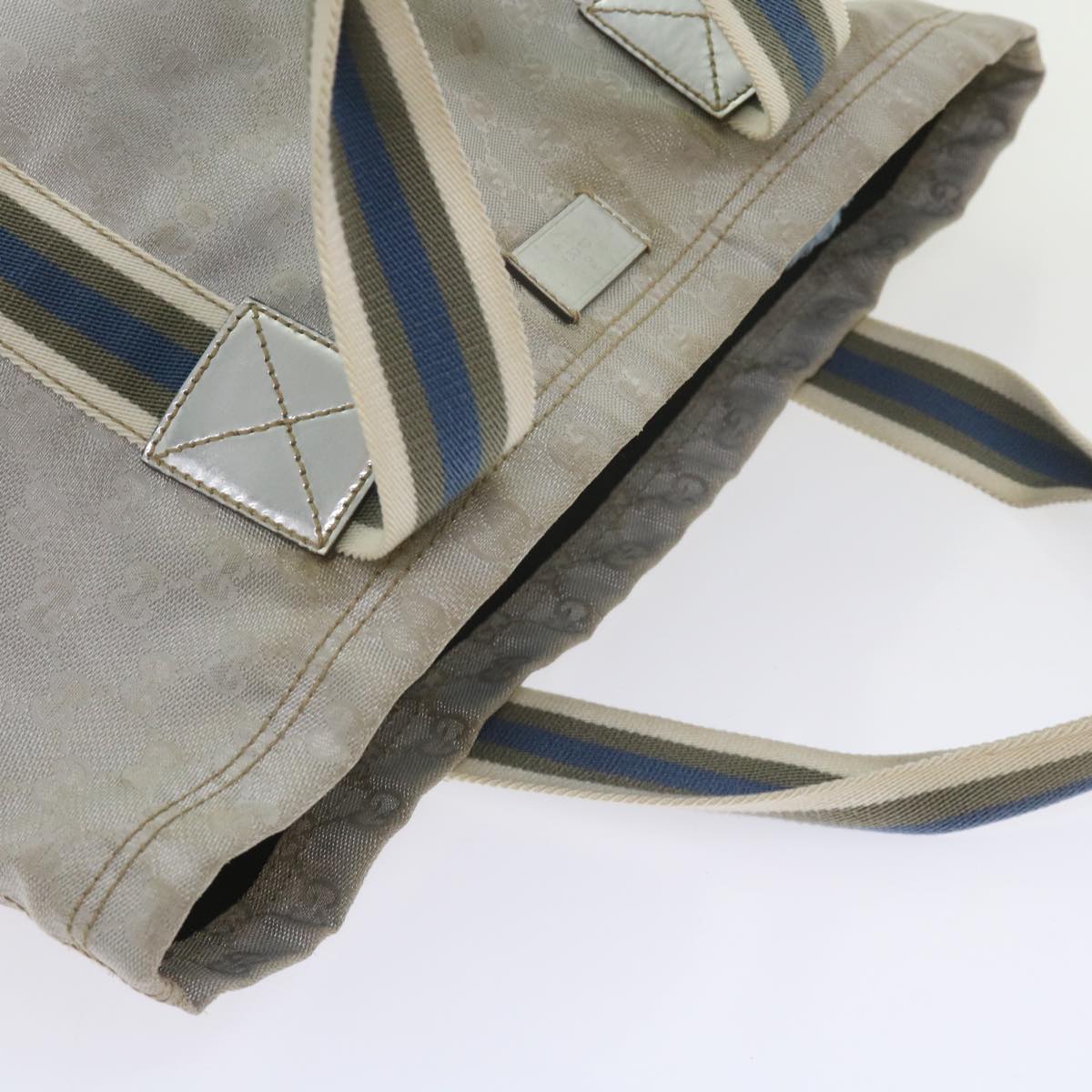 GUCCI GG Canvas Sherry Line Tote Bag Silver Blue Gray 189669 60525