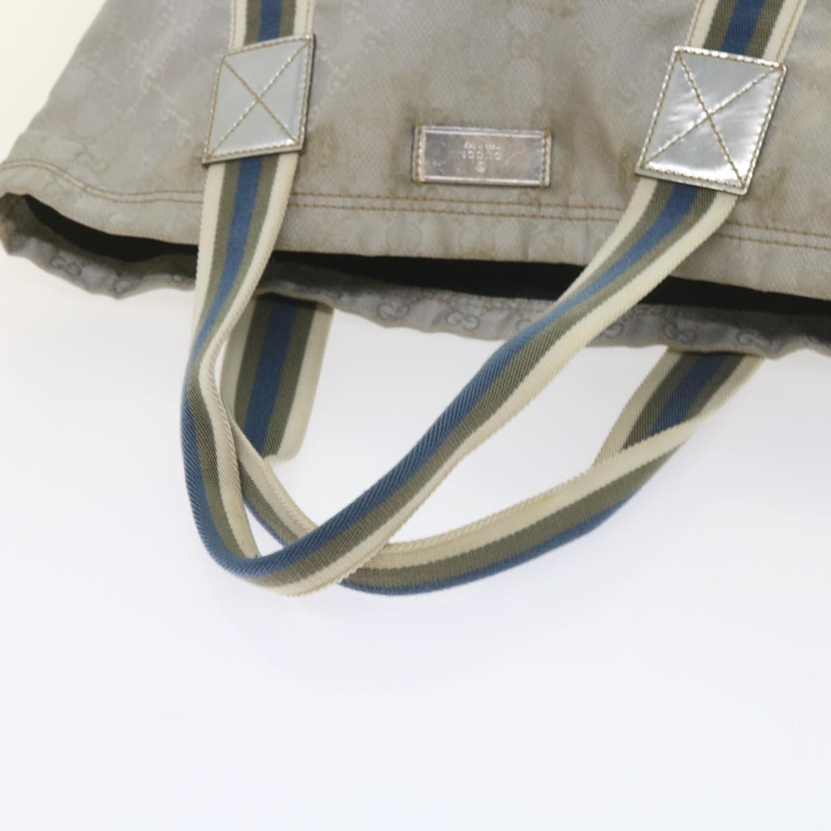 GUCCI GG Canvas Sherry Line Tote Bag Silver Blue Gray 189669 60525