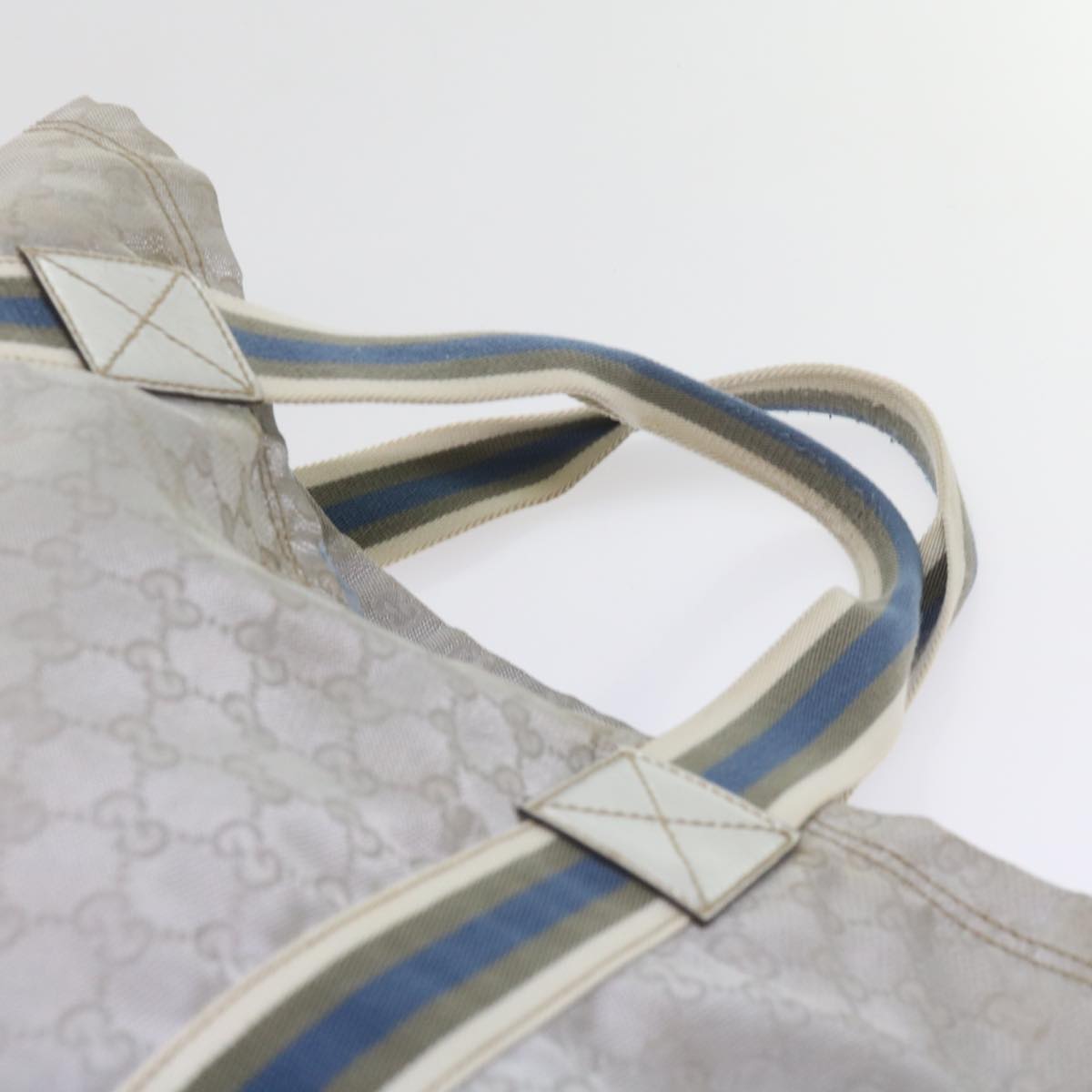 GUCCI GG Canvas Sherry Line Tote Bag Silver Blue Gray 189669 60525