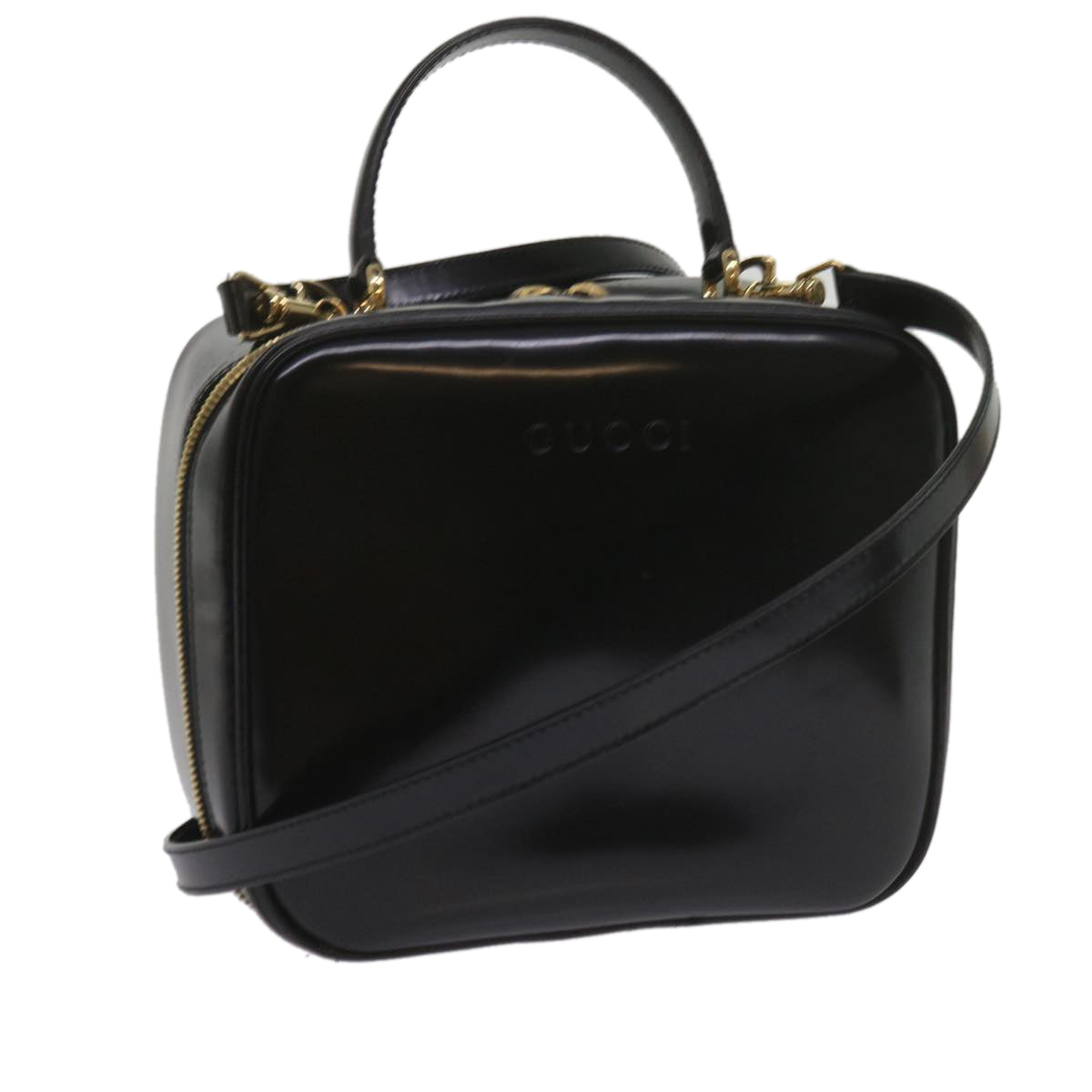GUCCI Bamboo Vanity Cosmetic Pouch Patent leather Black 000 2040 0323 61015