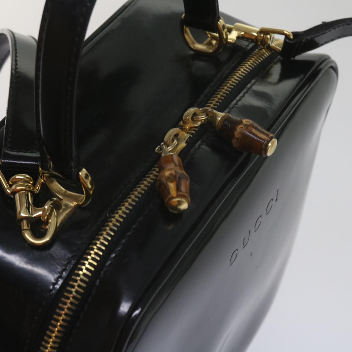 GUCCI Bamboo Vanity Cosmetic Pouch Patent leather Black 000 2040 0323 61015