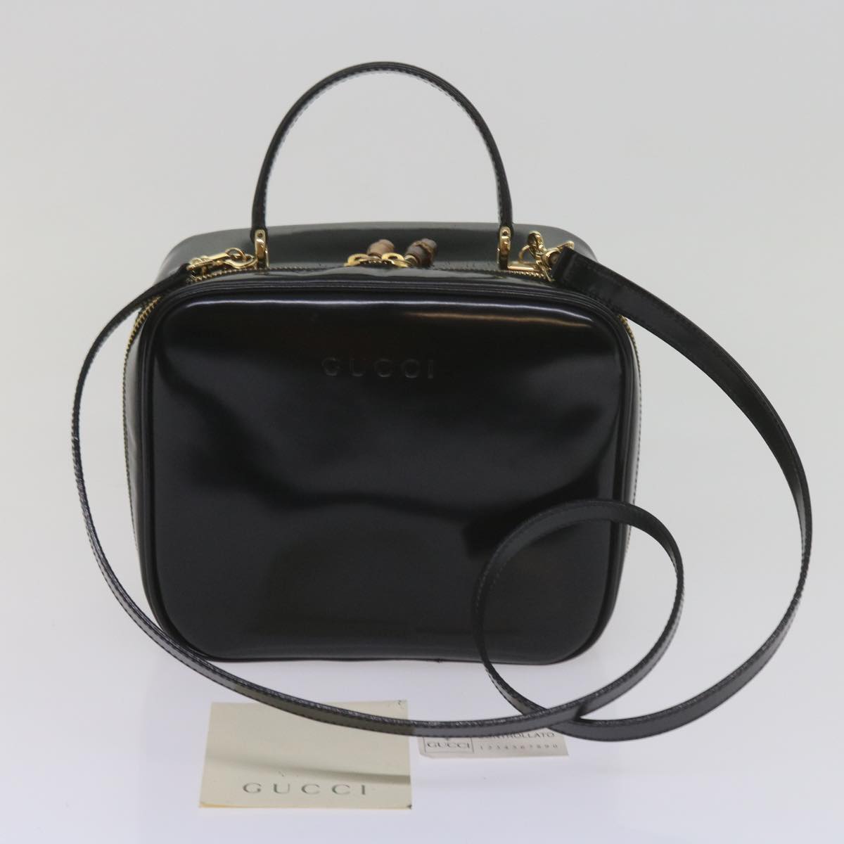 GUCCI Bamboo Vanity Cosmetic Pouch Patent leather Black 000 2040 0323 61015
