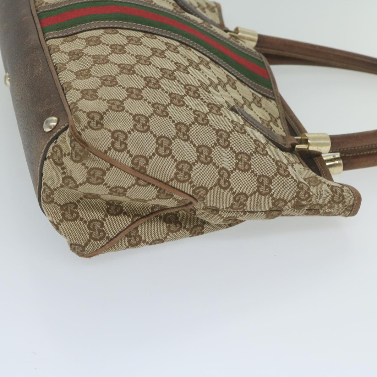 GUCCI GG Canvas Web Sherry Line Tote Bag Beige Red Green 161717 61031