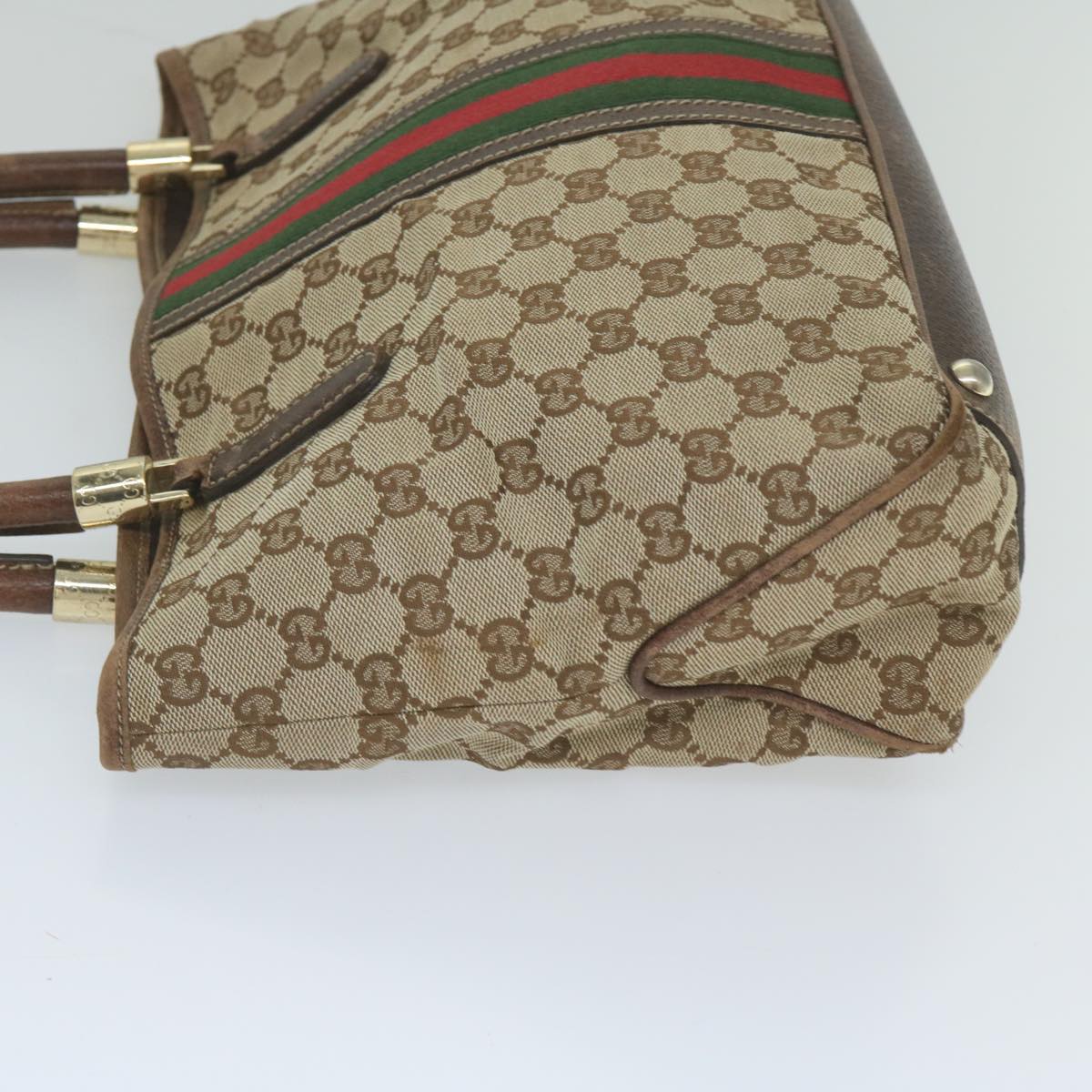 GUCCI GG Canvas Web Sherry Line Tote Bag Beige Red Green 161717 61031