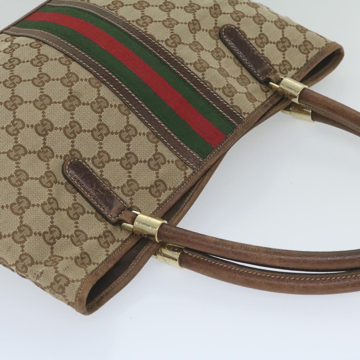 GUCCI GG Canvas Web Sherry Line Tote Bag Beige Red Green 161717 61031