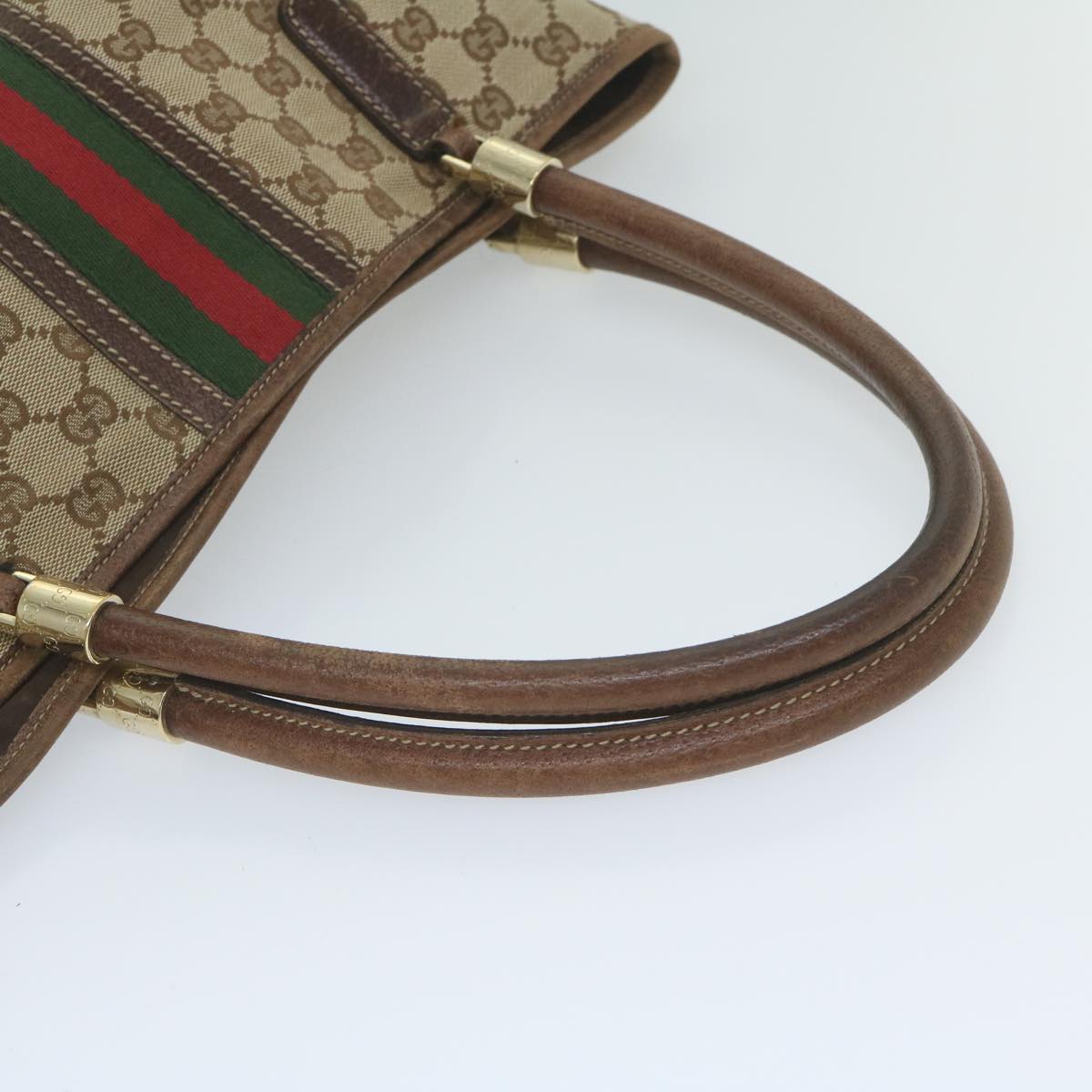 GUCCI GG Canvas Web Sherry Line Tote Bag Beige Red Green 161717 61031