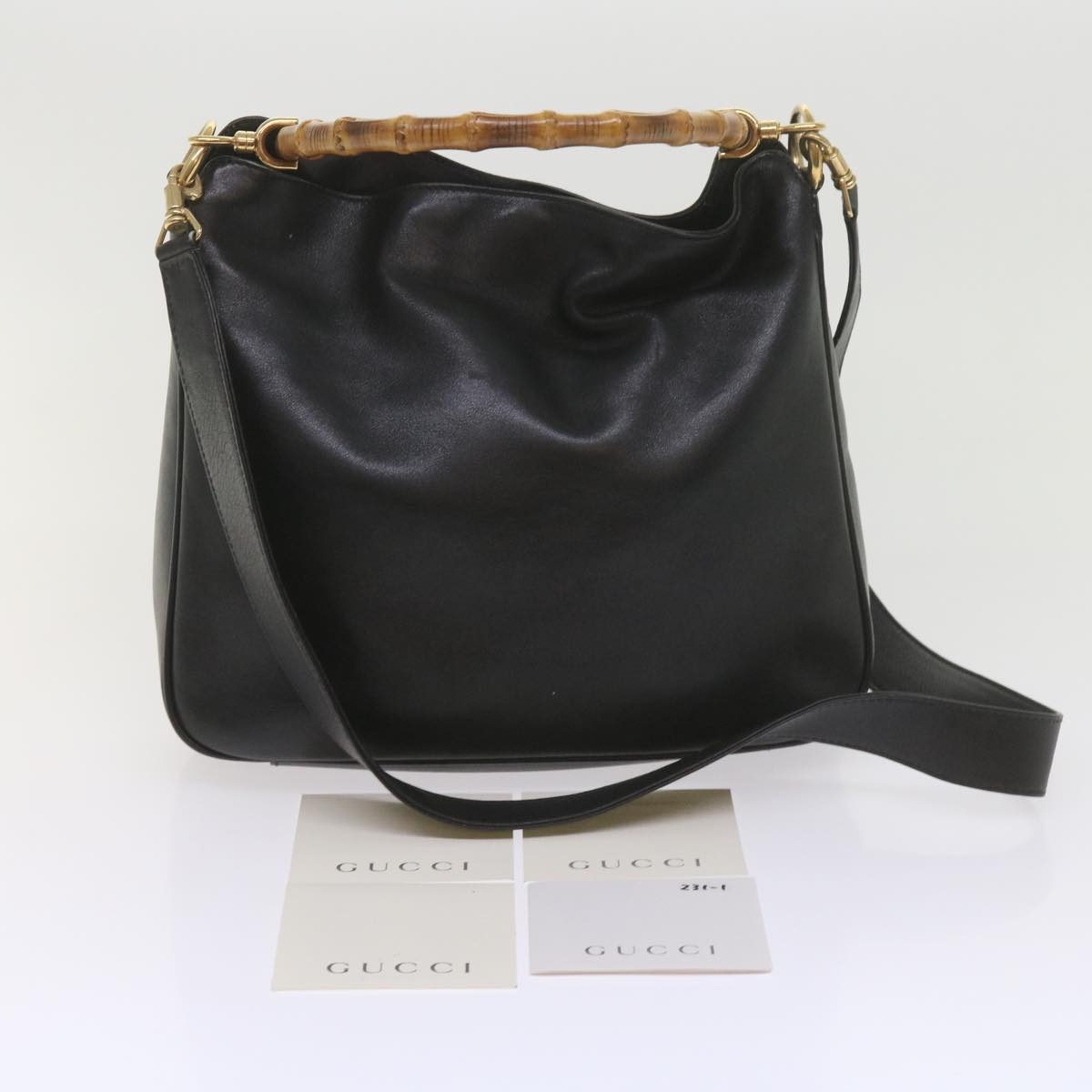 GUCCI Bamboo Shoulder Bag Leather Black 001 1638 61056
