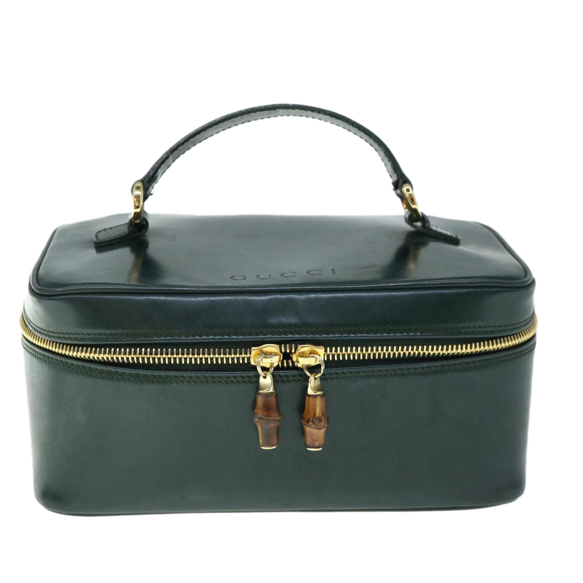 GUCCI Bamboo Vanity Cosmetic Pouch Patent leather Green 032 1956 0150 61086