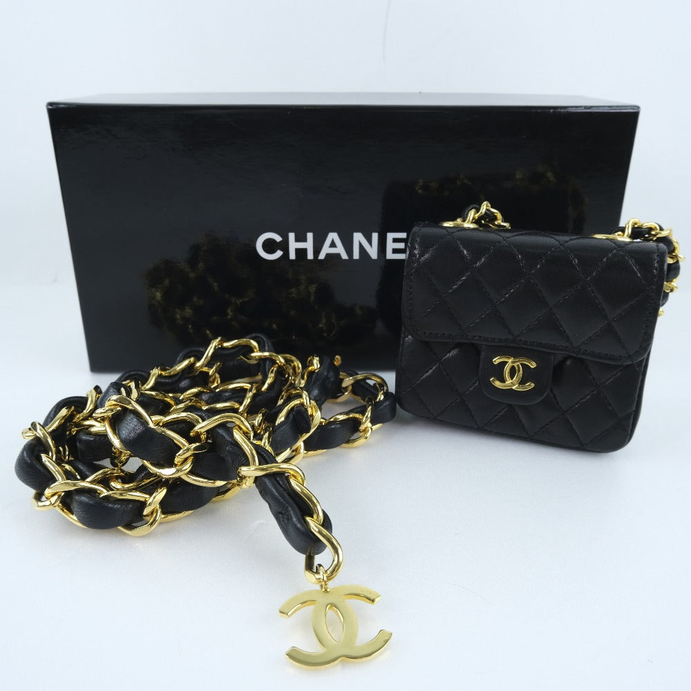 Chanel Quilted Leather Chain Pochette Leather Vanity Bag in New Condition