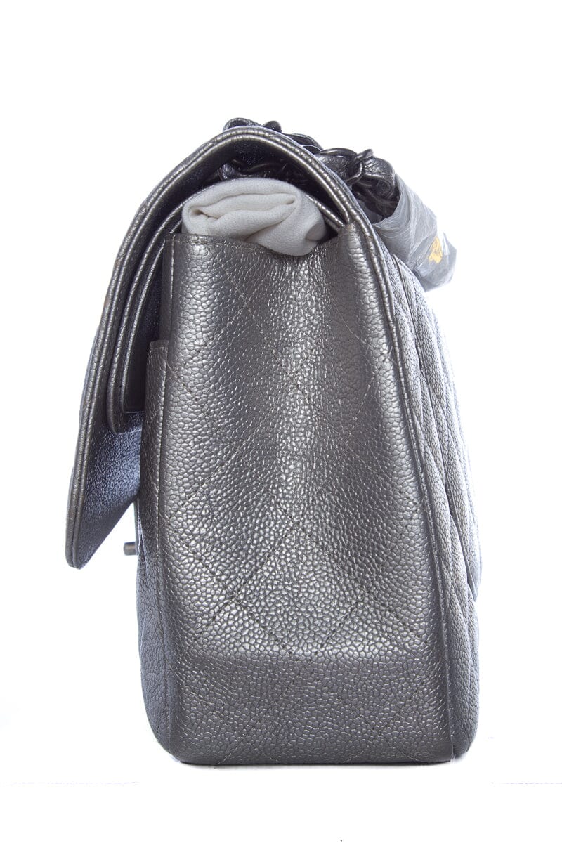 Chanel Silver Caviar Jumbo RHW Handbag