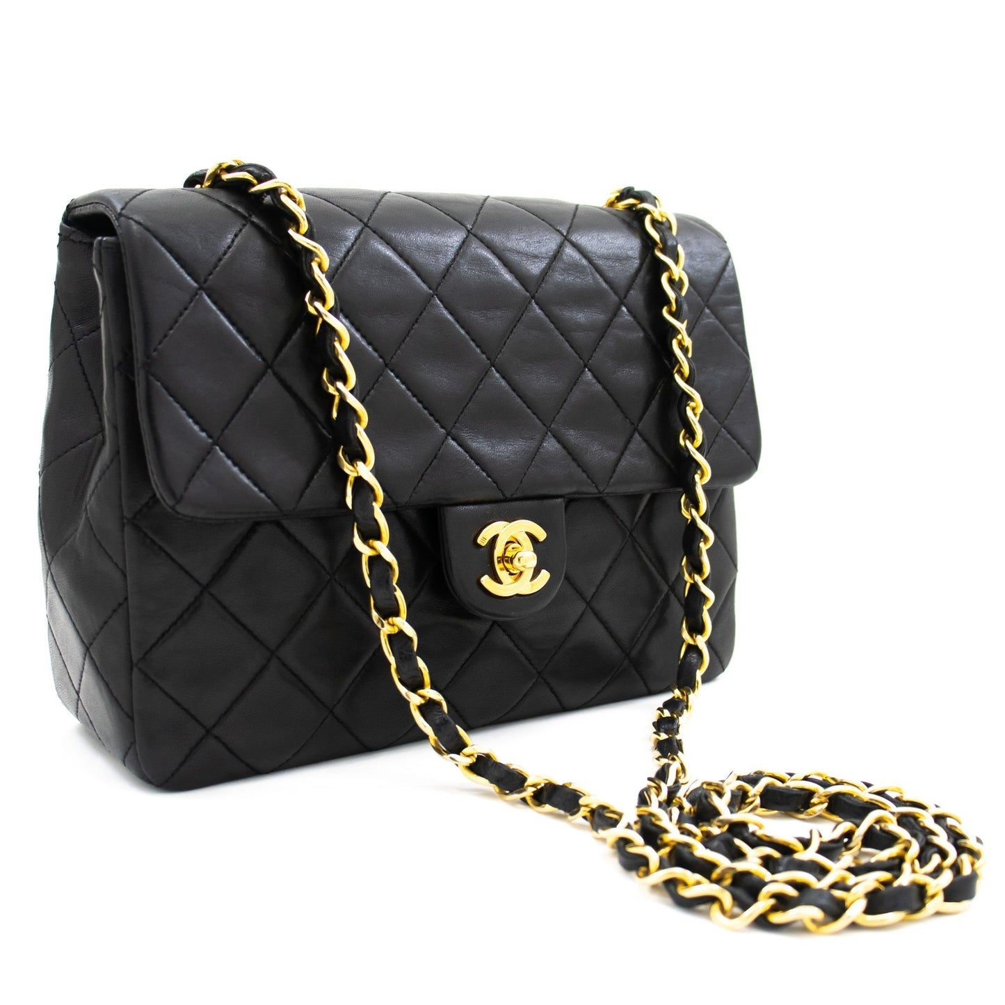 CHANEL Mini Square Small Chain Shoulder Bag Crossbody Black Quilt k83