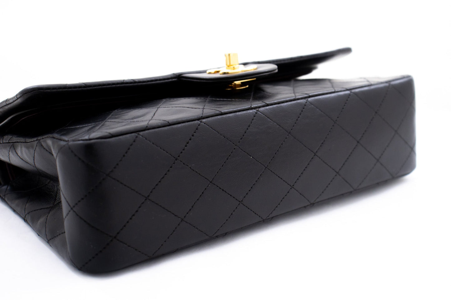 CHANEL Classic Double Flap Medium Chain Shoulder Bag Black Lamb k86