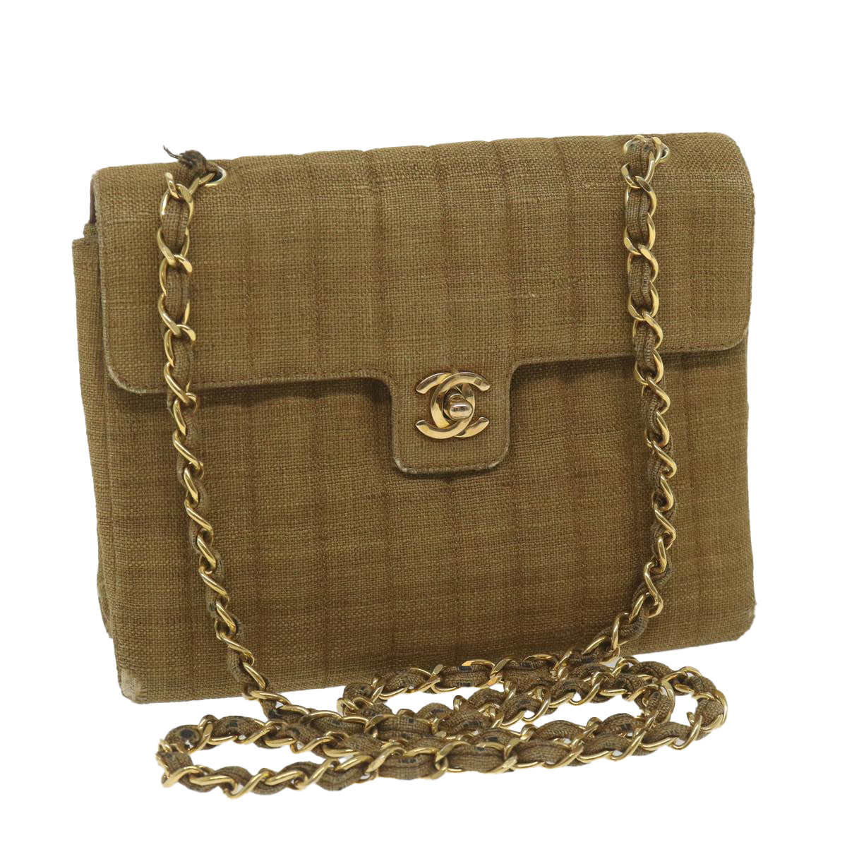 CHANEL Chain Shoulder Bag Canvas Brown CC 62565A