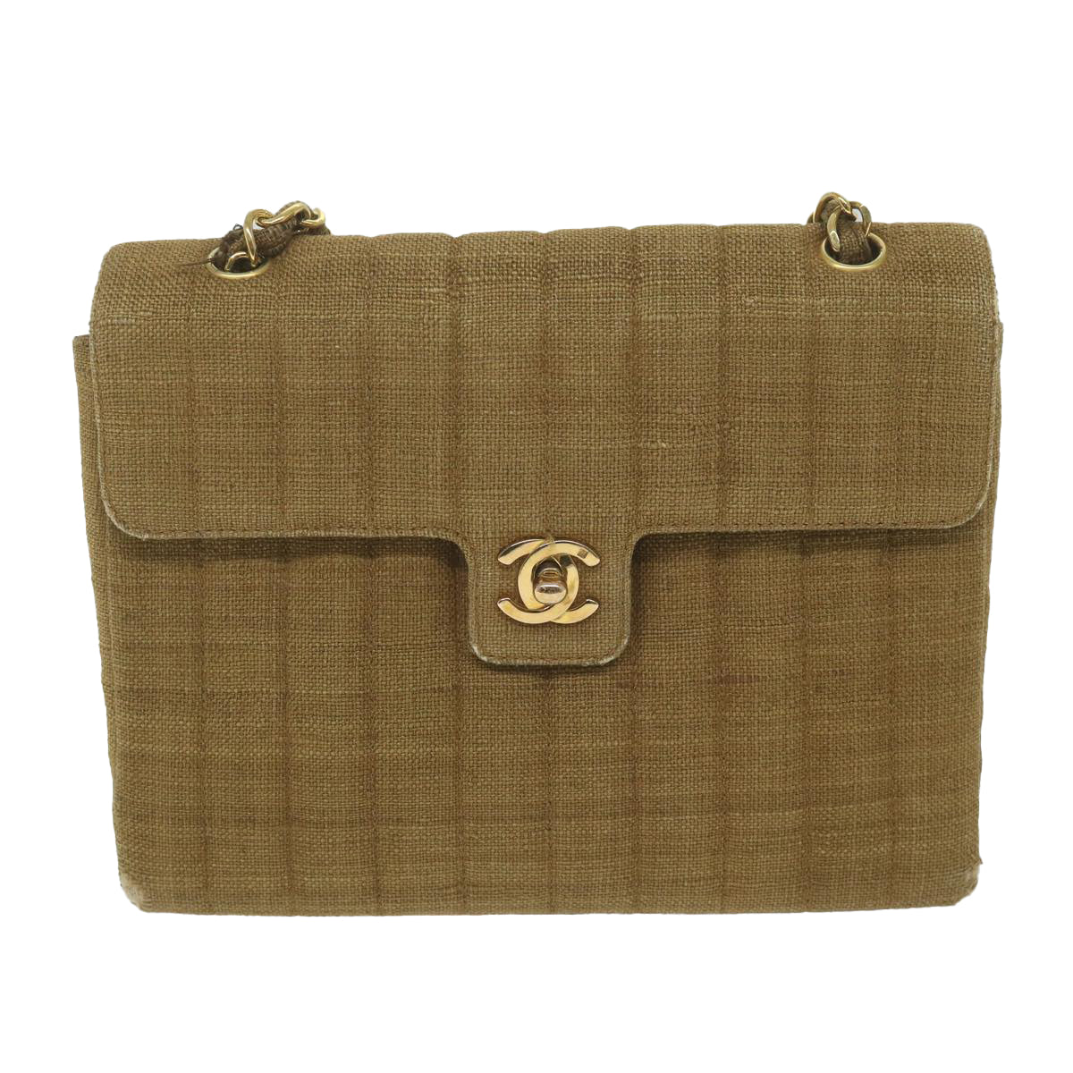 CHANEL Chain Shoulder Bag Canvas Brown CC 62565A