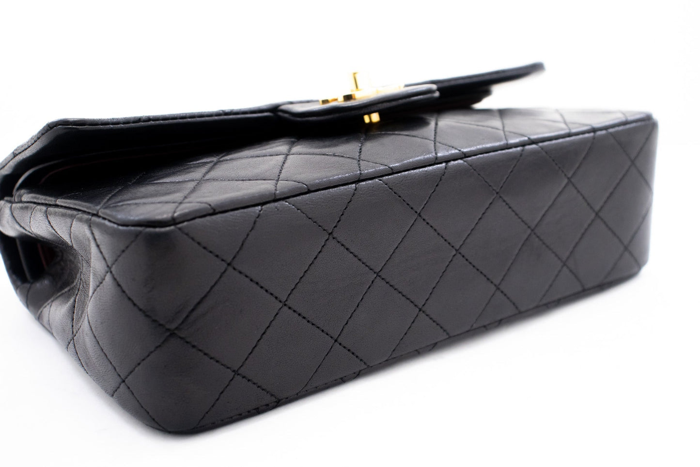CHANEL Classic Double Flap 9" Chain Shoulder Bag Black Lambskin k65