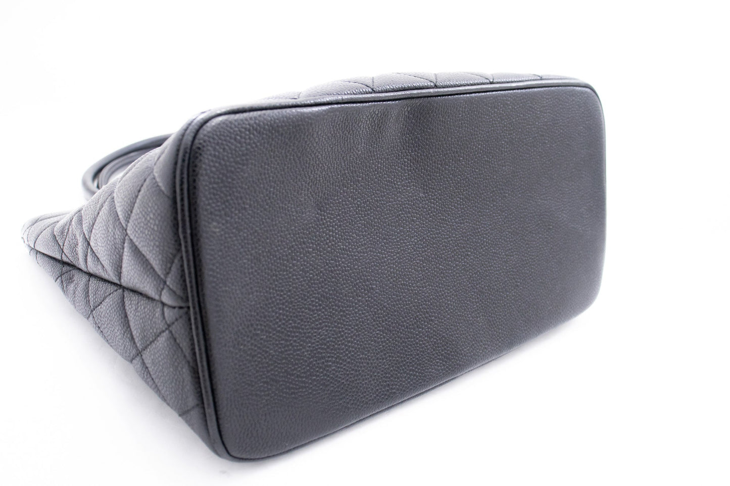 CHANEL Silver Medallion Caviar Shoulder Bag Shopping Tote Black k56