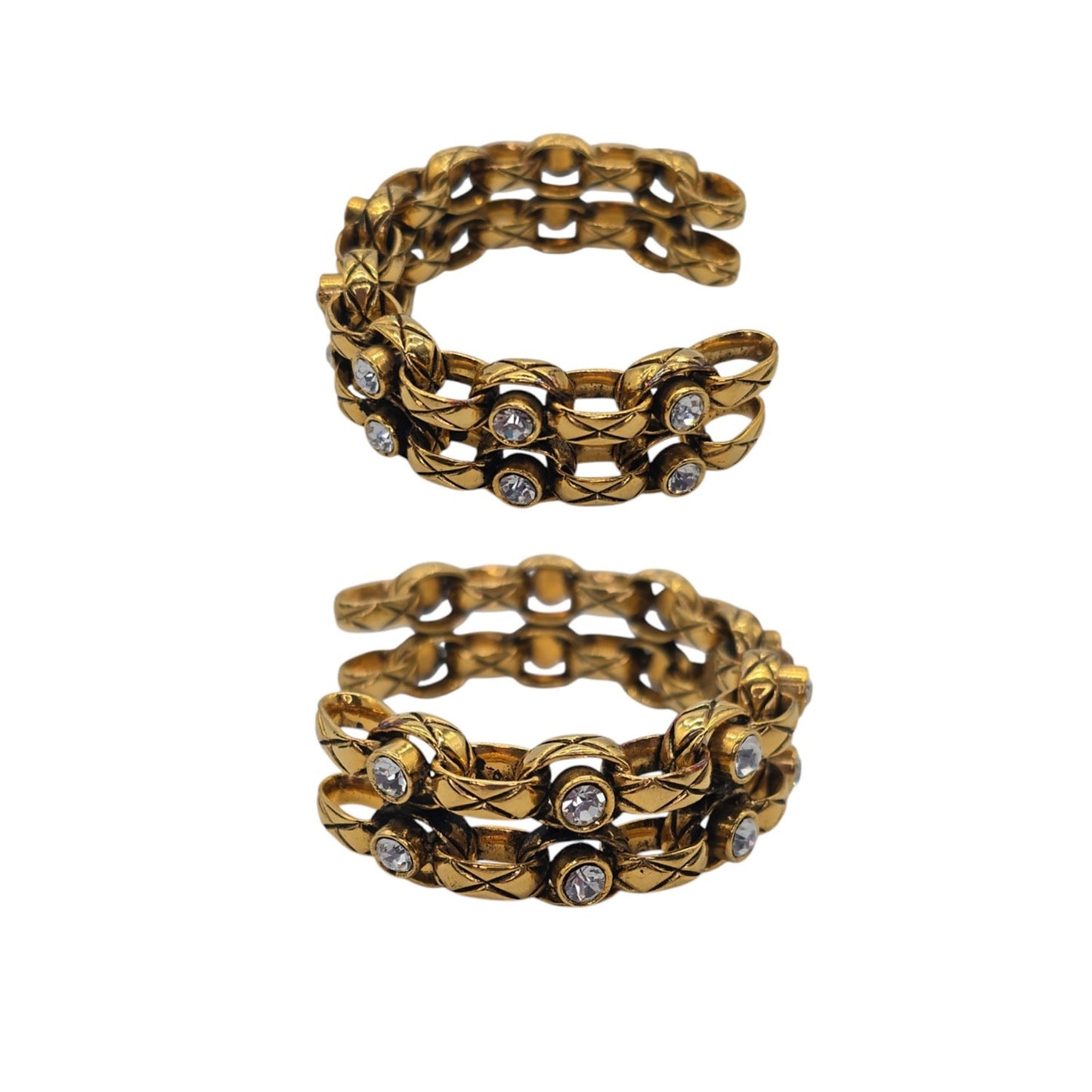 CHANEL Vintage Strass Quilted Chain Link Cuff Bracelet