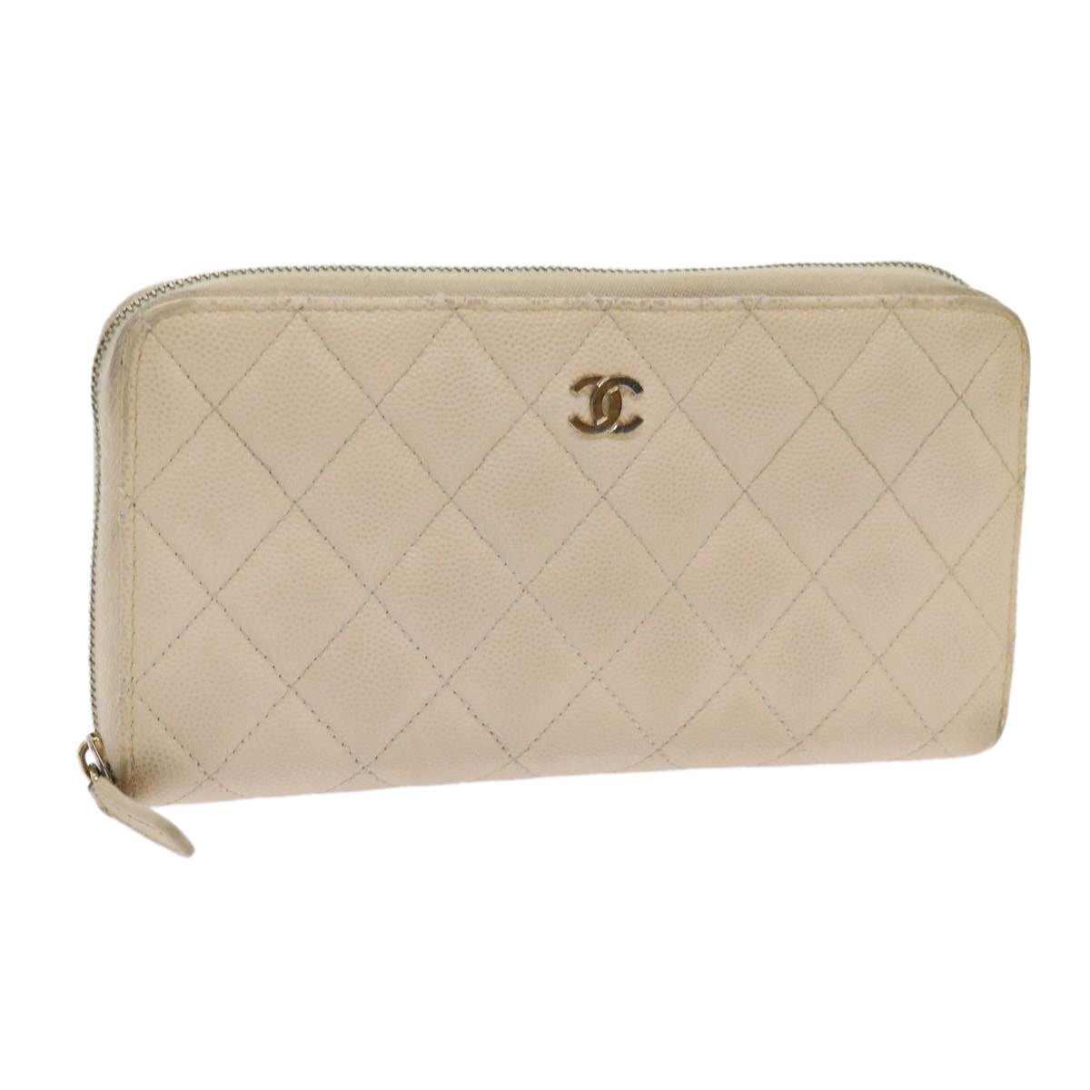 CHANEL Long Wallet Caviar Skin White CC 65288