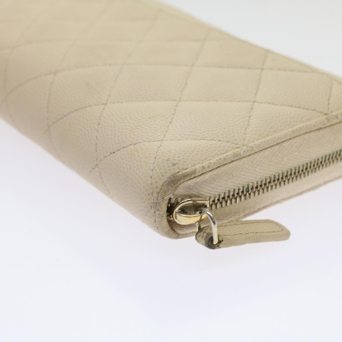 CHANEL Long Wallet Caviar Skin White CC 65288