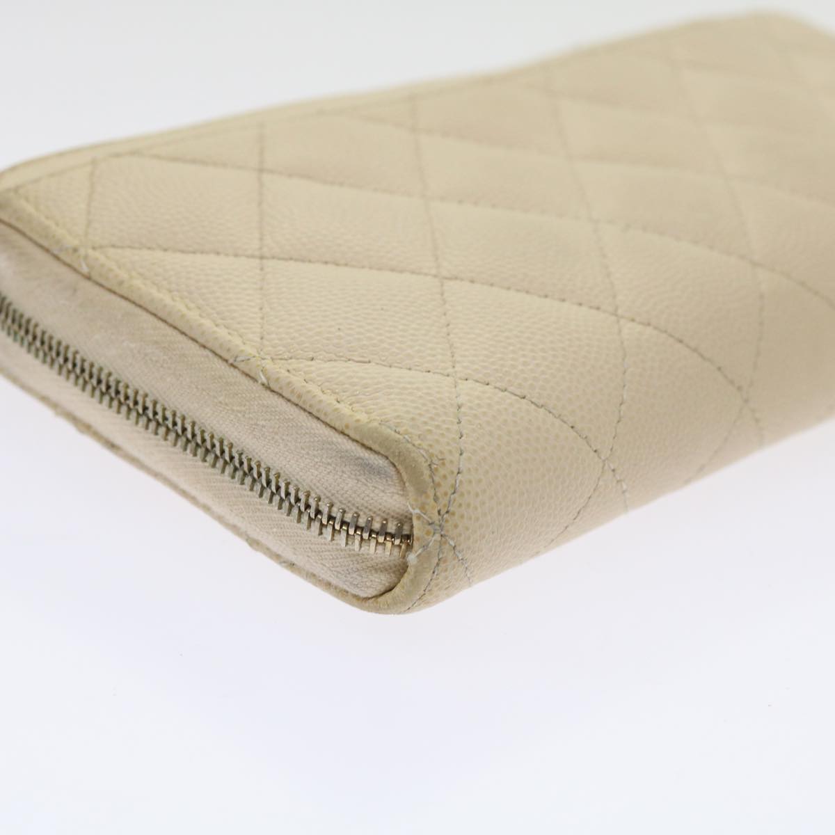 CHANEL Long Wallet Caviar Skin White CC 65288
