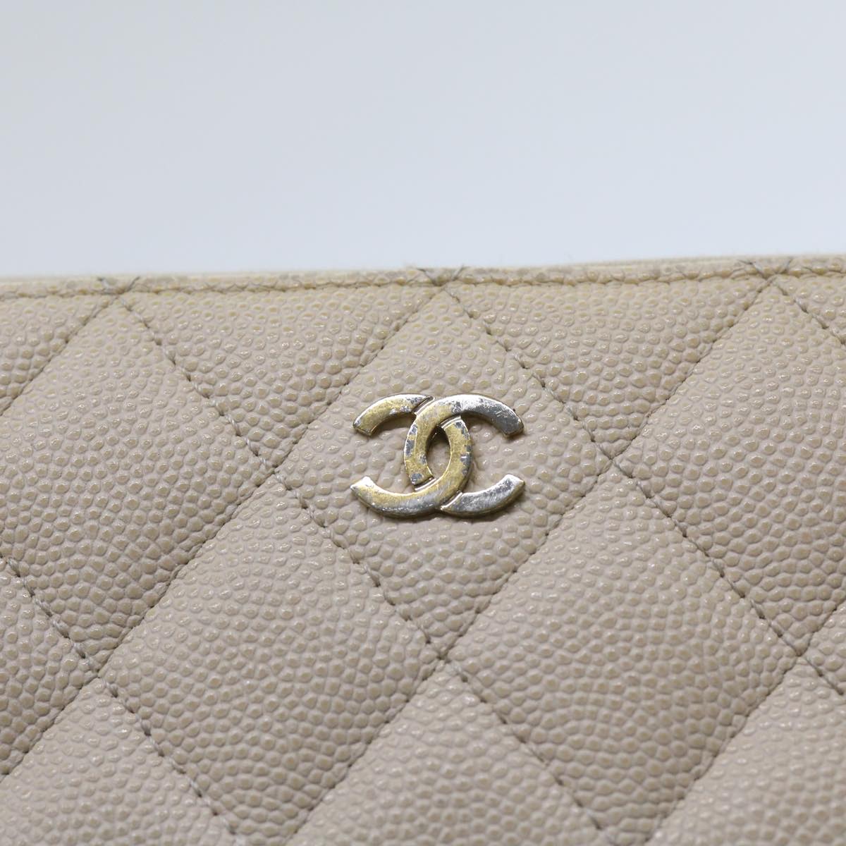 CHANEL Long Wallet Caviar Skin White CC 65288