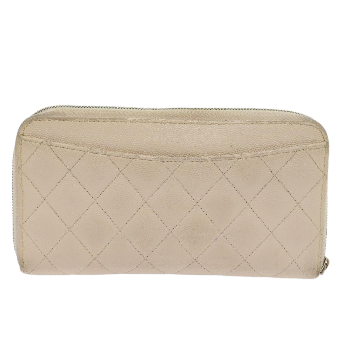 CHANEL Long Wallet Caviar Skin White CC 65288