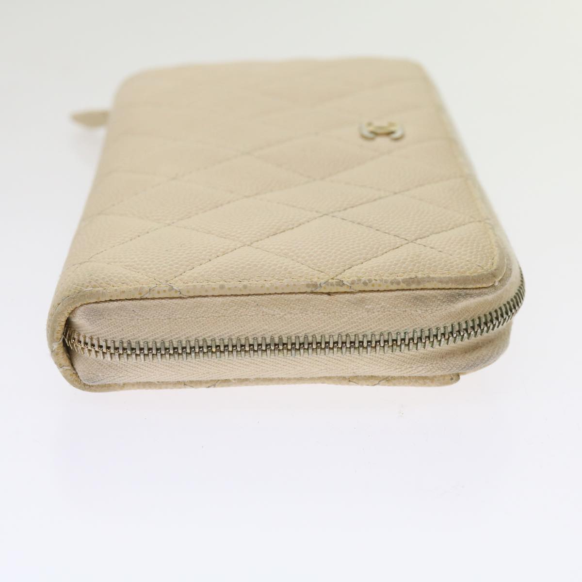 CHANEL Long Wallet Caviar Skin White CC 65288