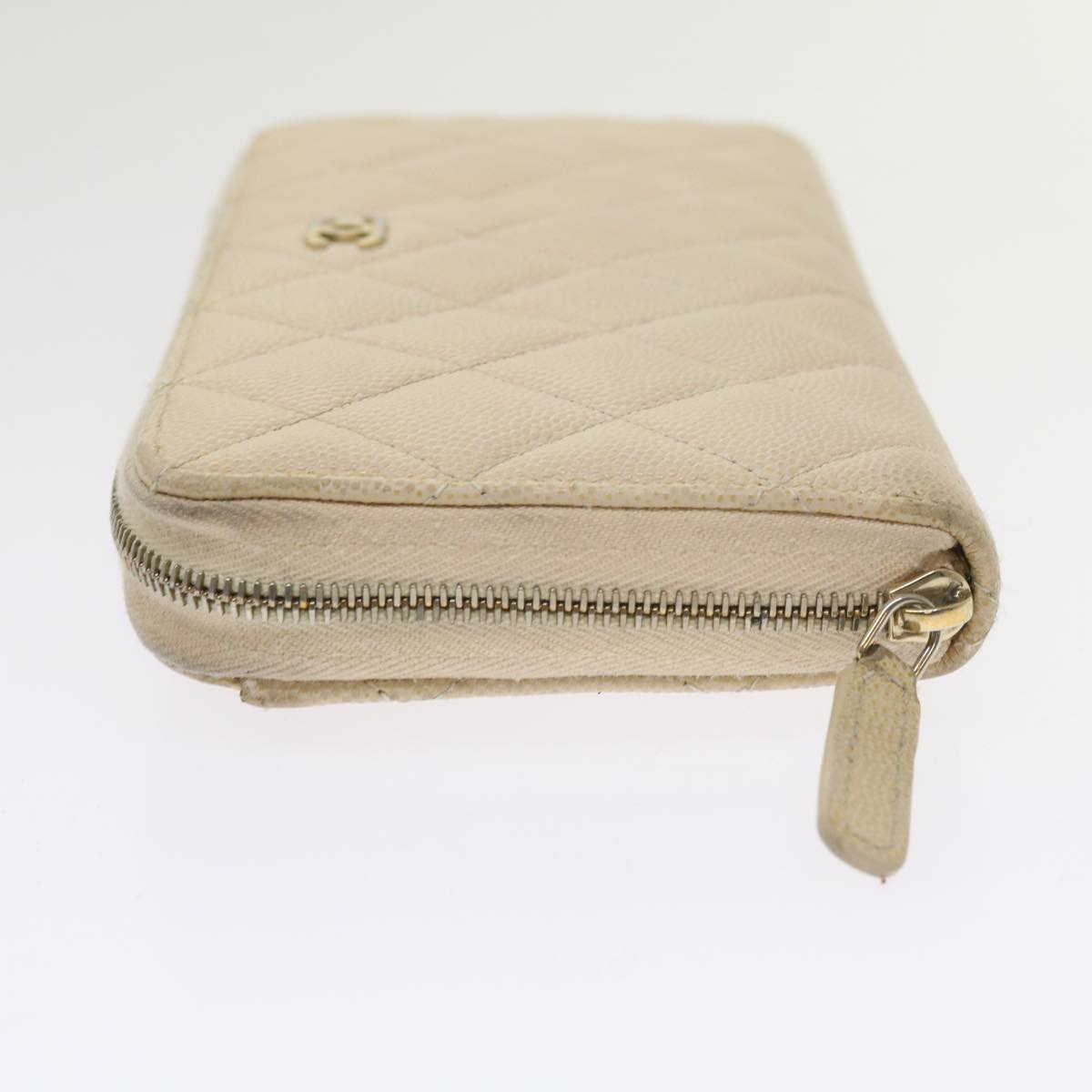 CHANEL Long Wallet Caviar Skin White CC 65288