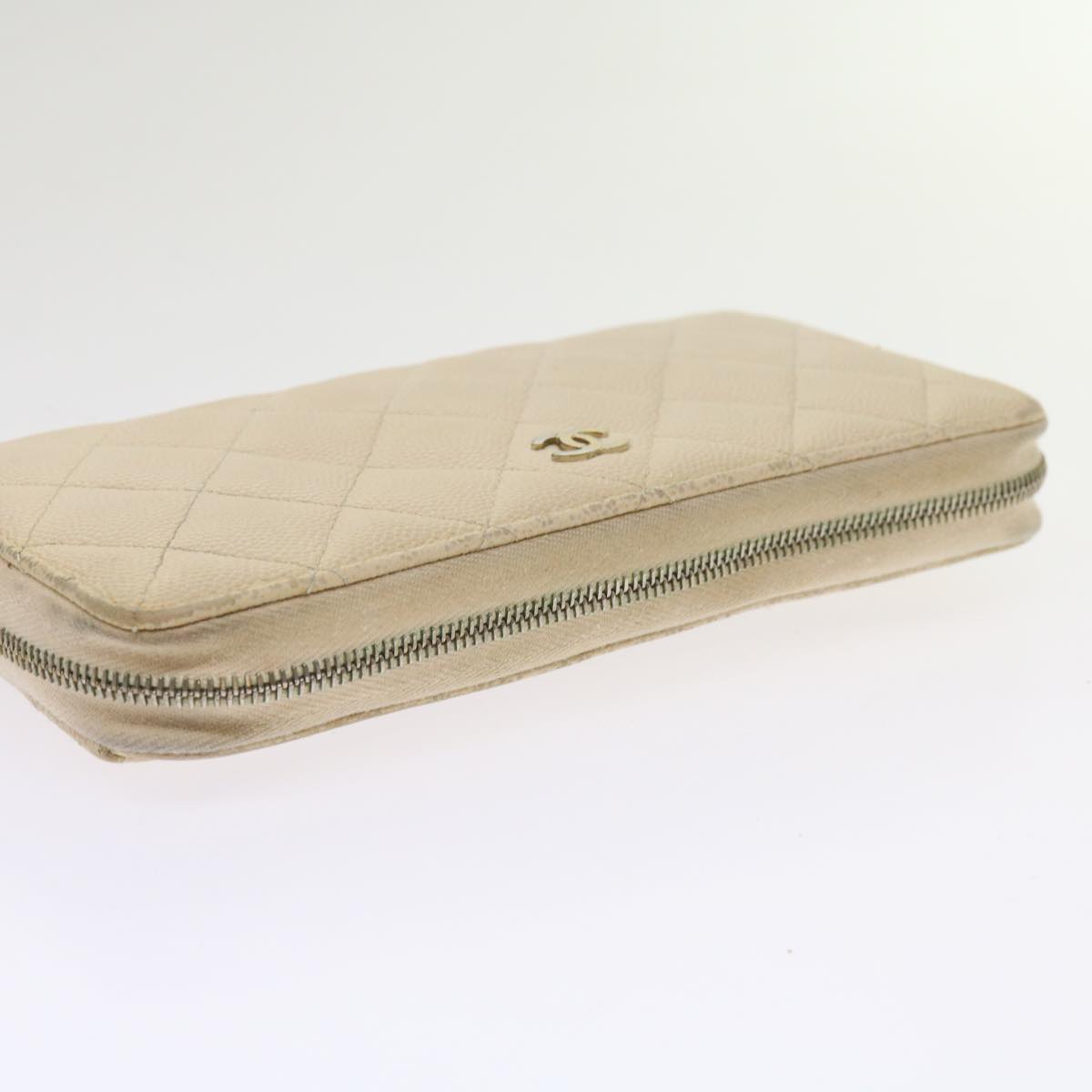 CHANEL Long Wallet Caviar Skin White CC 65288