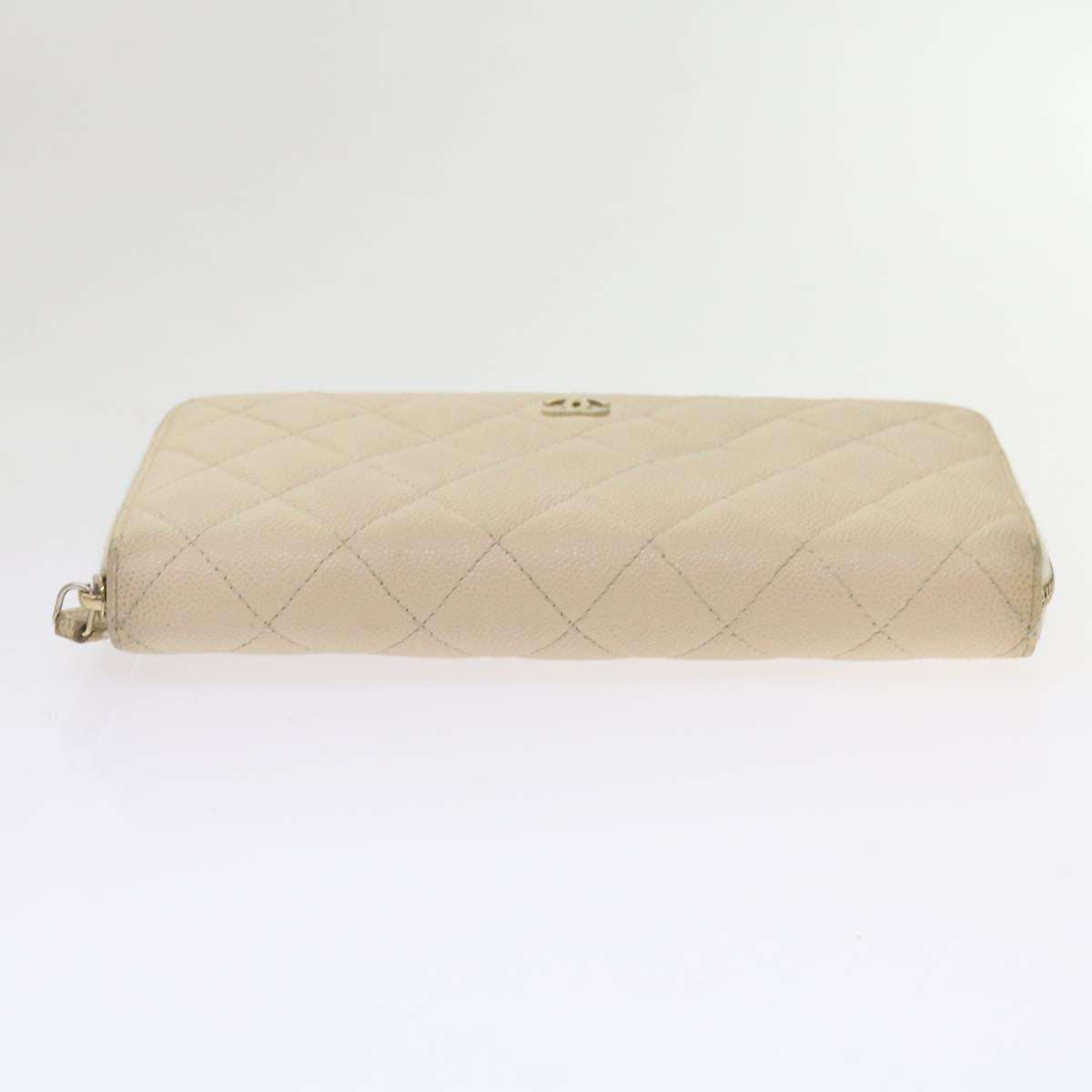 CHANEL Long Wallet Caviar Skin White CC 65288