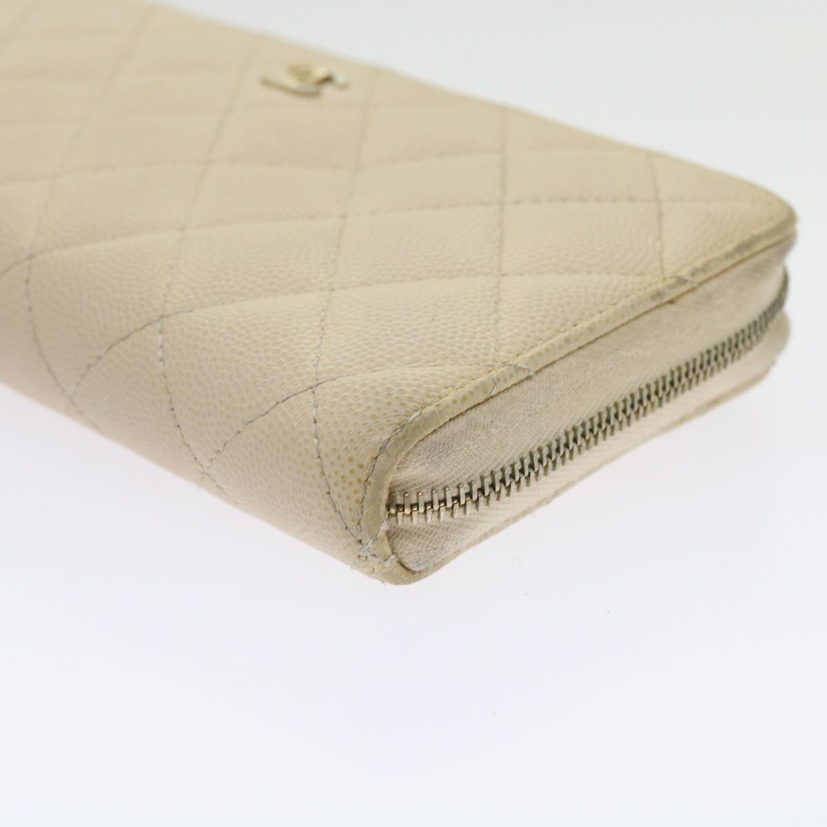 CHANEL Long Wallet Caviar Skin White CC 65288
