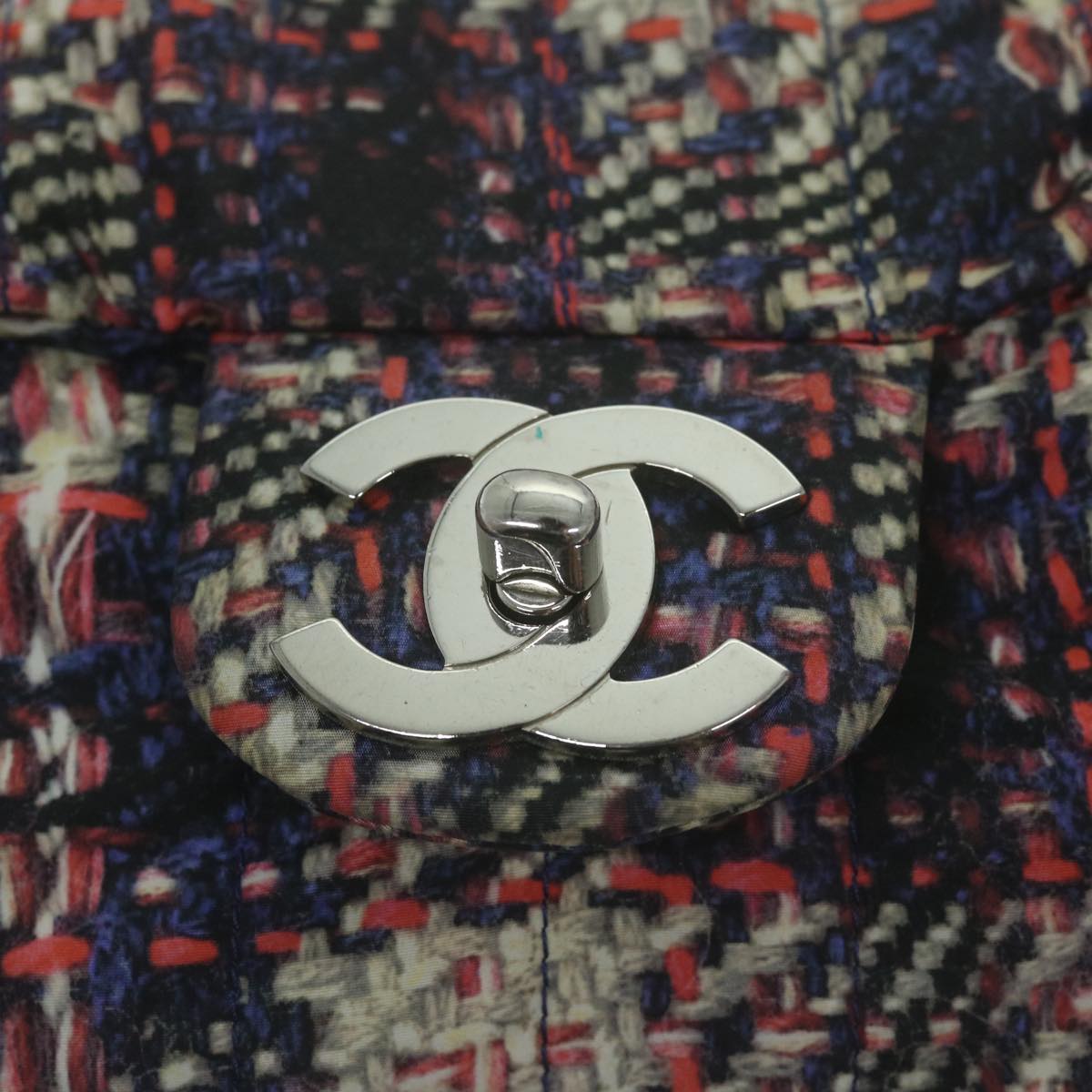 CHANEL Turn Lock Chain Shoulder Bag Nylon Navy White CC 65724A