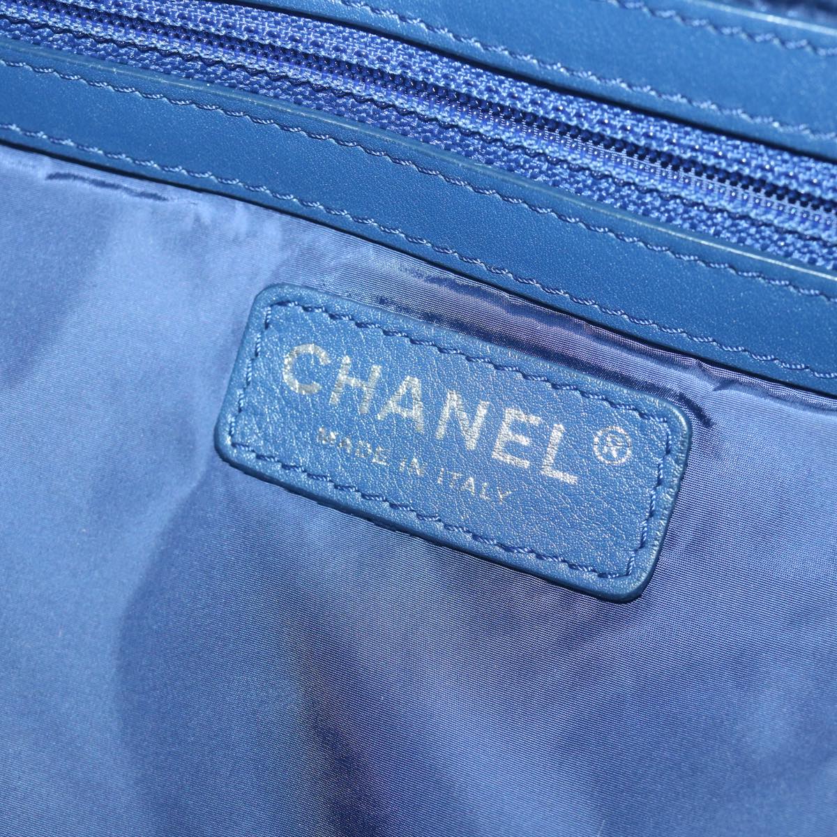 CHANEL Turn Lock Chain Shoulder Bag Nylon Navy White CC 65724A