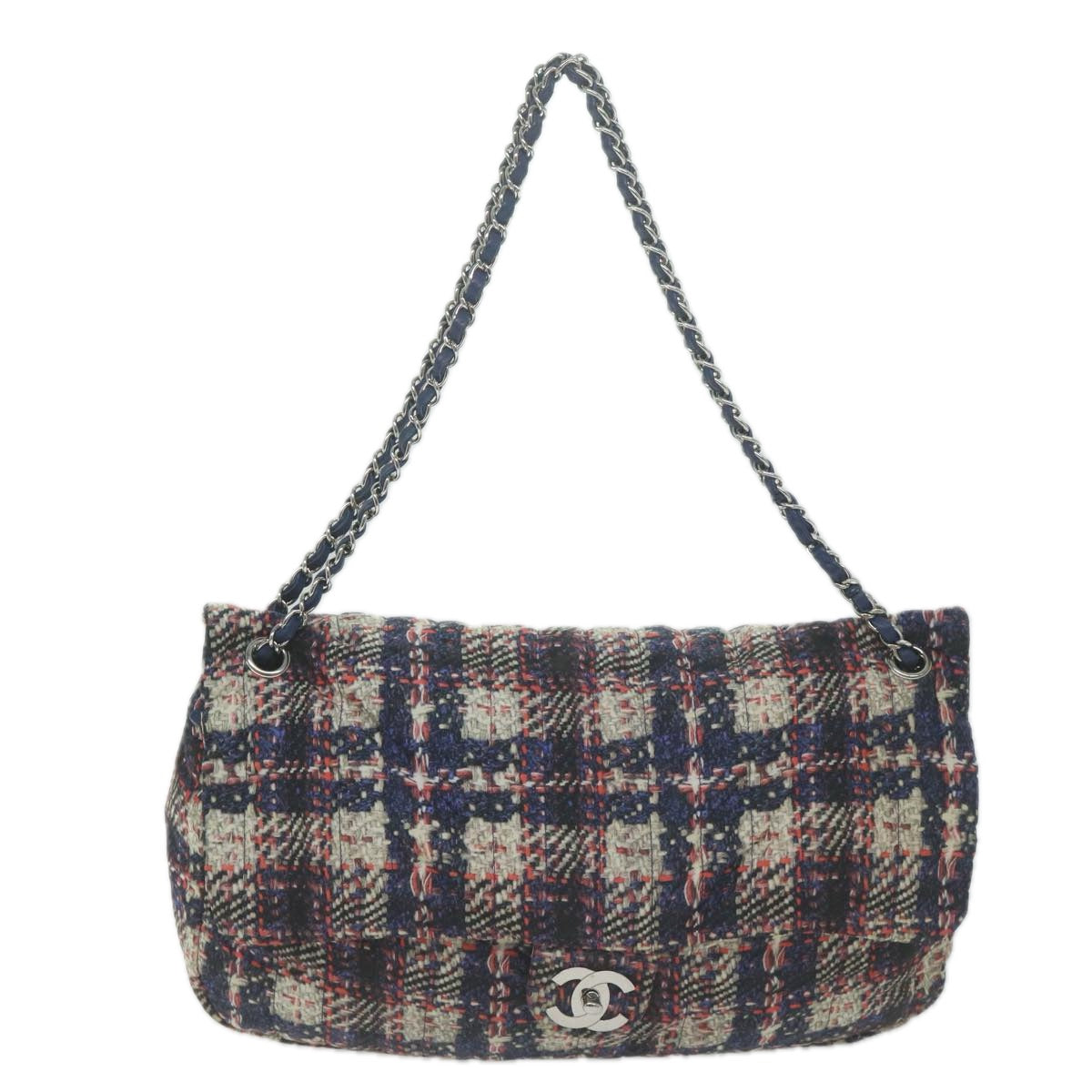 CHANEL Turn Lock Chain Shoulder Bag Nylon Navy White CC 65724A