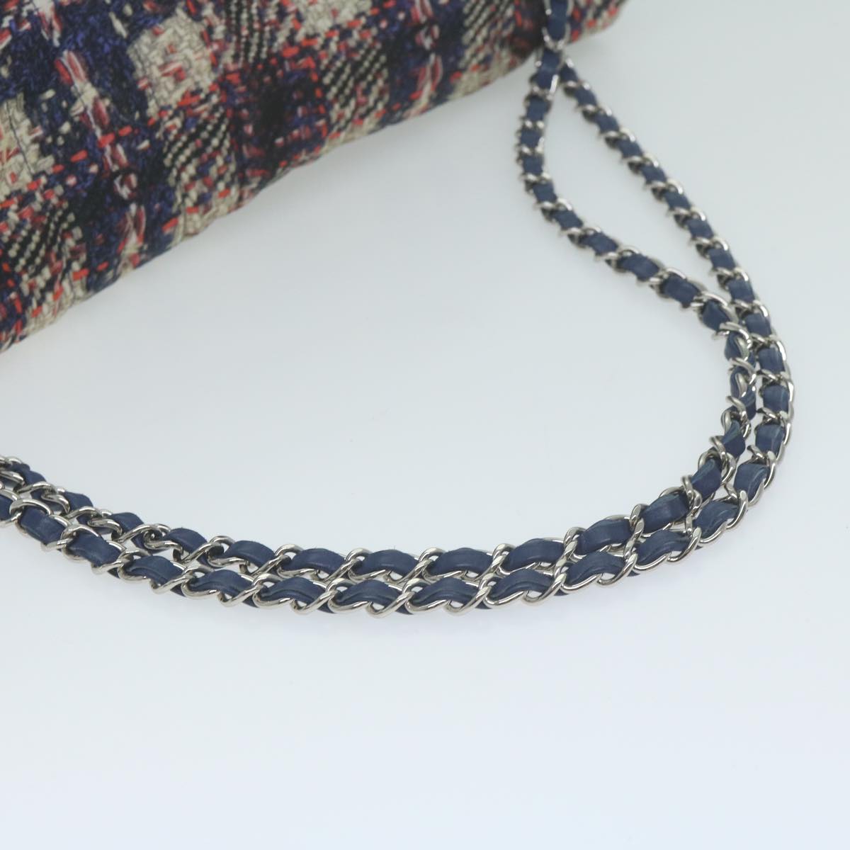 CHANEL Turn Lock Chain Shoulder Bag Nylon Navy White CC 65724A
