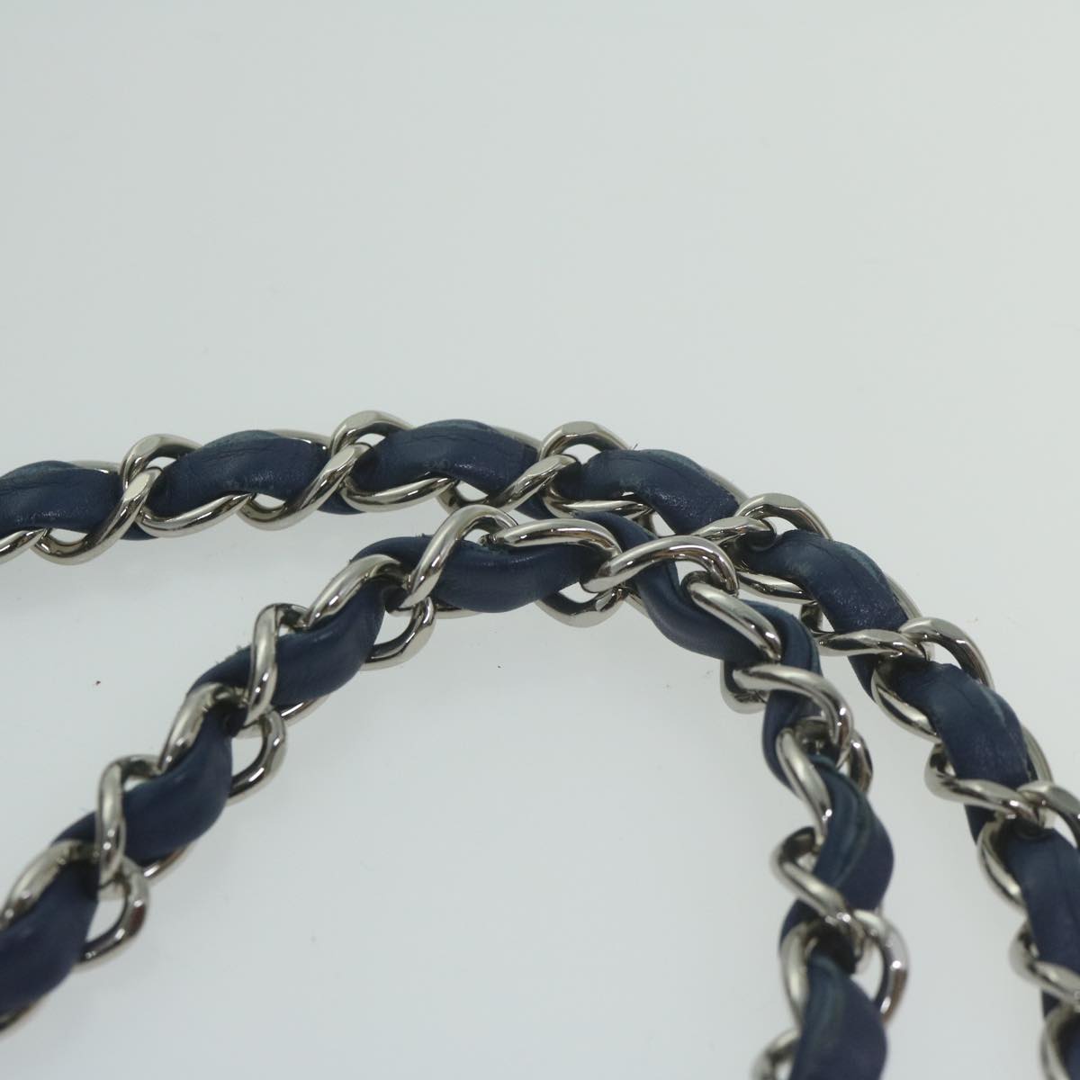 CHANEL Turn Lock Chain Shoulder Bag Nylon Navy White CC 65724A