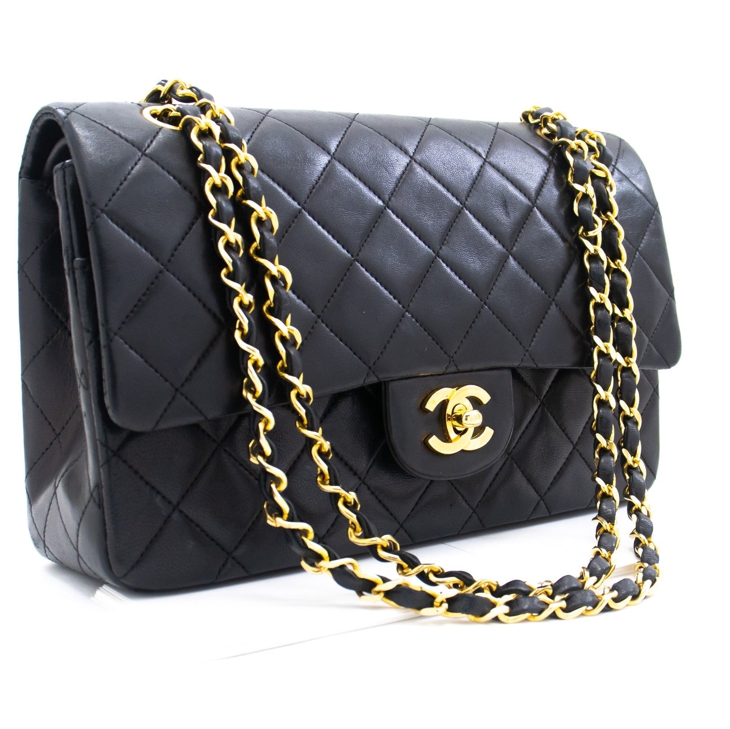 CHANEL Classic Double Flap Medium Chain Shoulder Bag Black Lamb k79