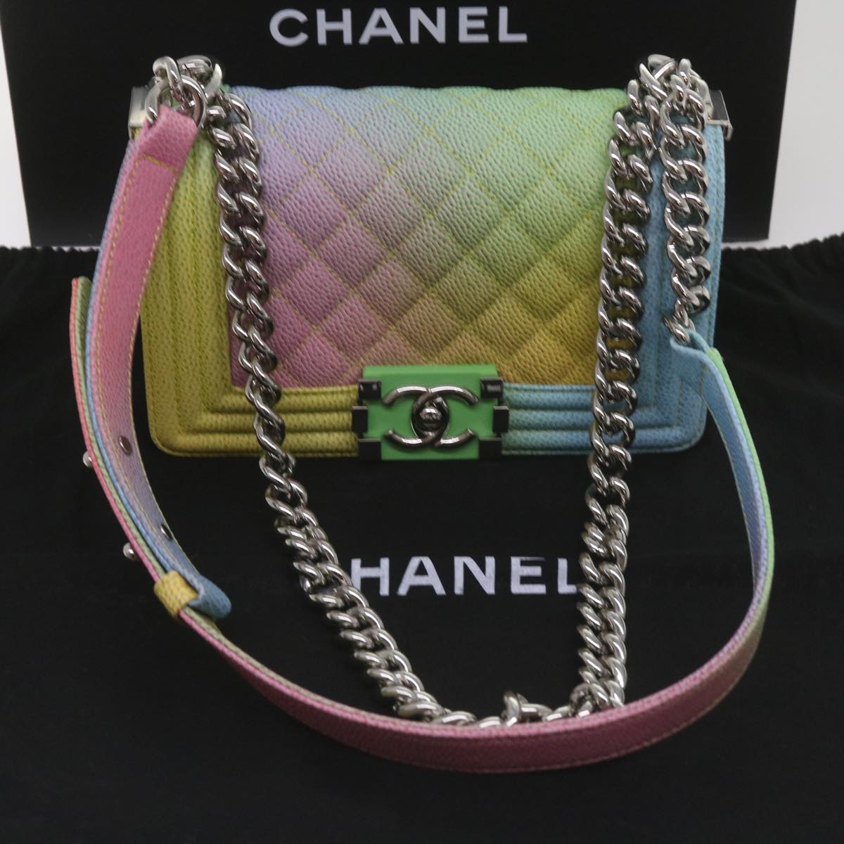 CHANEL Matelasse Boy Chanel Shoulder Bag Caviar Skin Multicolor CC 66965S