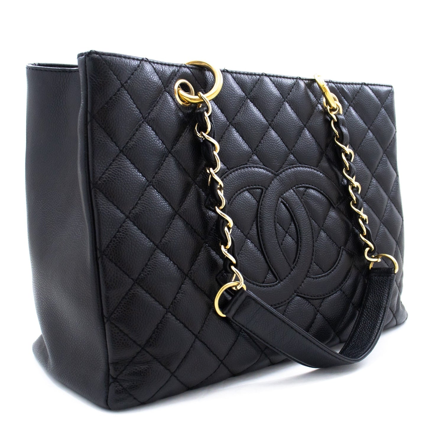 CHANEL Caviar GST 13" Grand Shopping Tote Chain Shoulder Bag Black k54