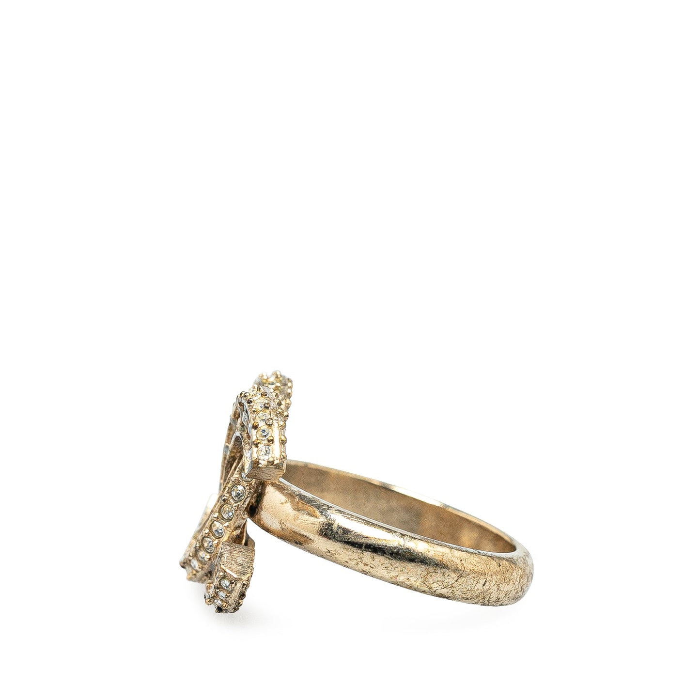 Gold Chanel Gold Plated CC Rhinestone Ring