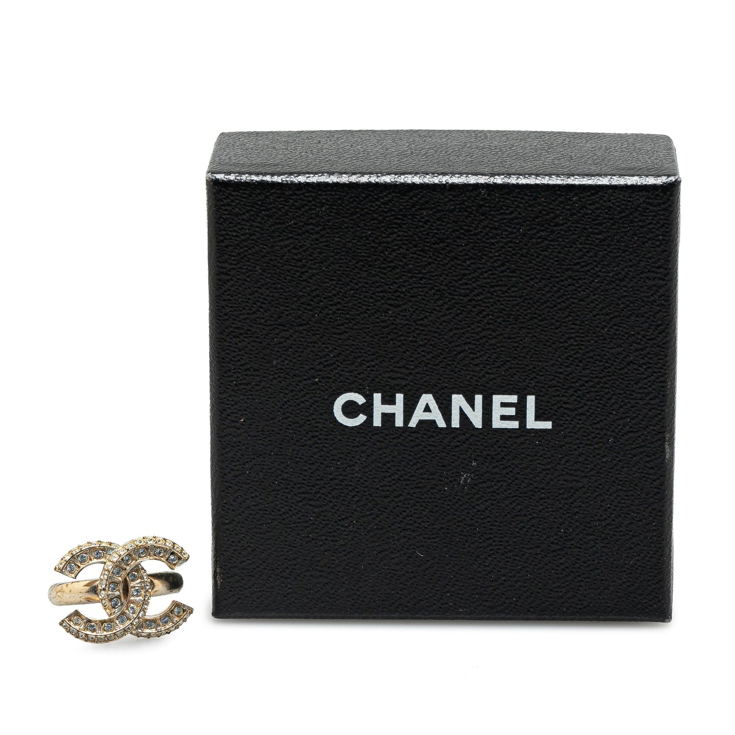 Gold Chanel Gold Plated CC Rhinestone Ring