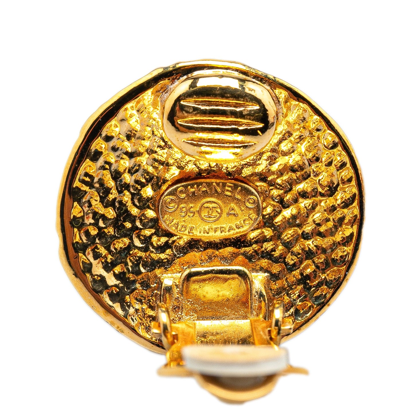 Gold Chanel Gold Plated CC Round Clip on Earrings