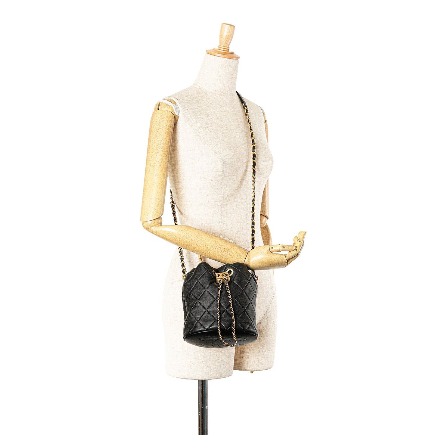 Chanel Sac Quilted Lambskin Pearl Crown Drawstring Bucket Bag