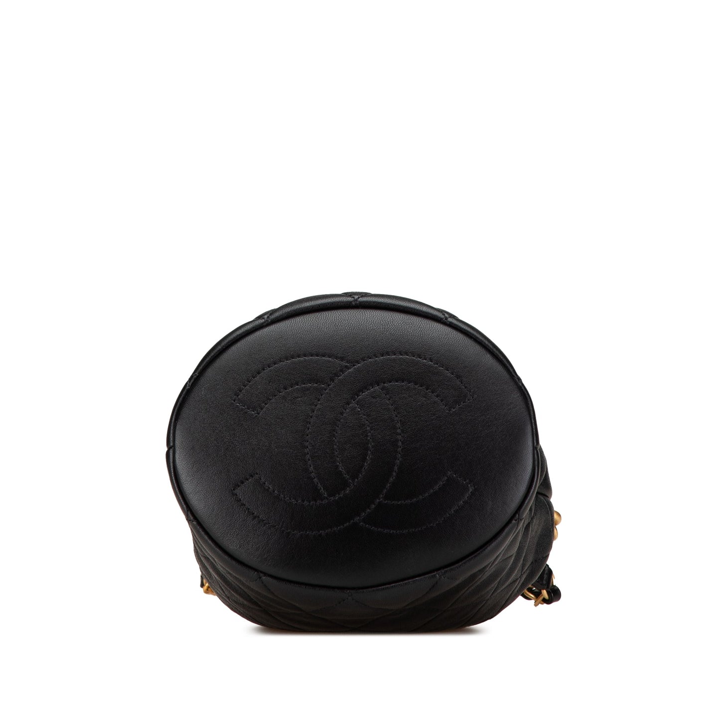 Black Chanel Quilted Lambskin Pearl Crown Drawstring Bucket Bag