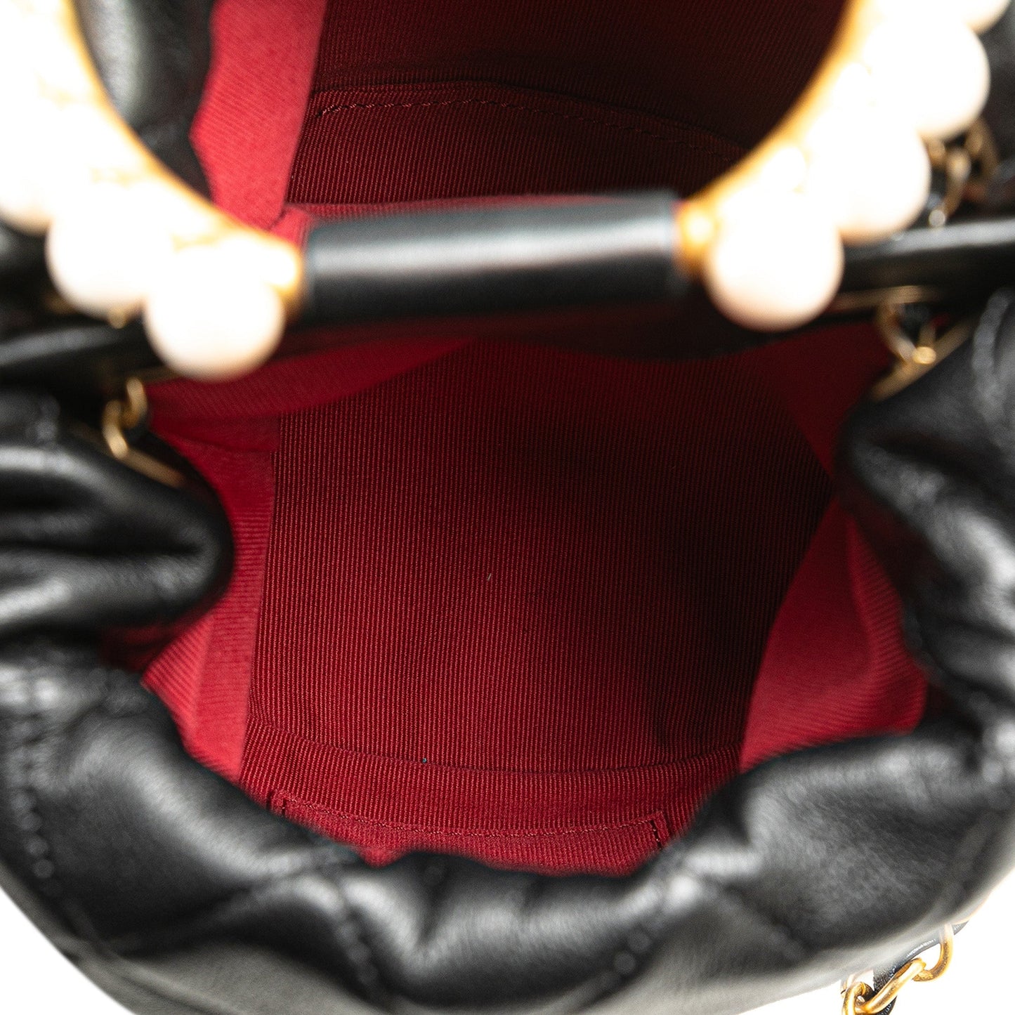 Chanel Sac Quilted Lambskin Pearl Crown Drawstring Bucket Bag