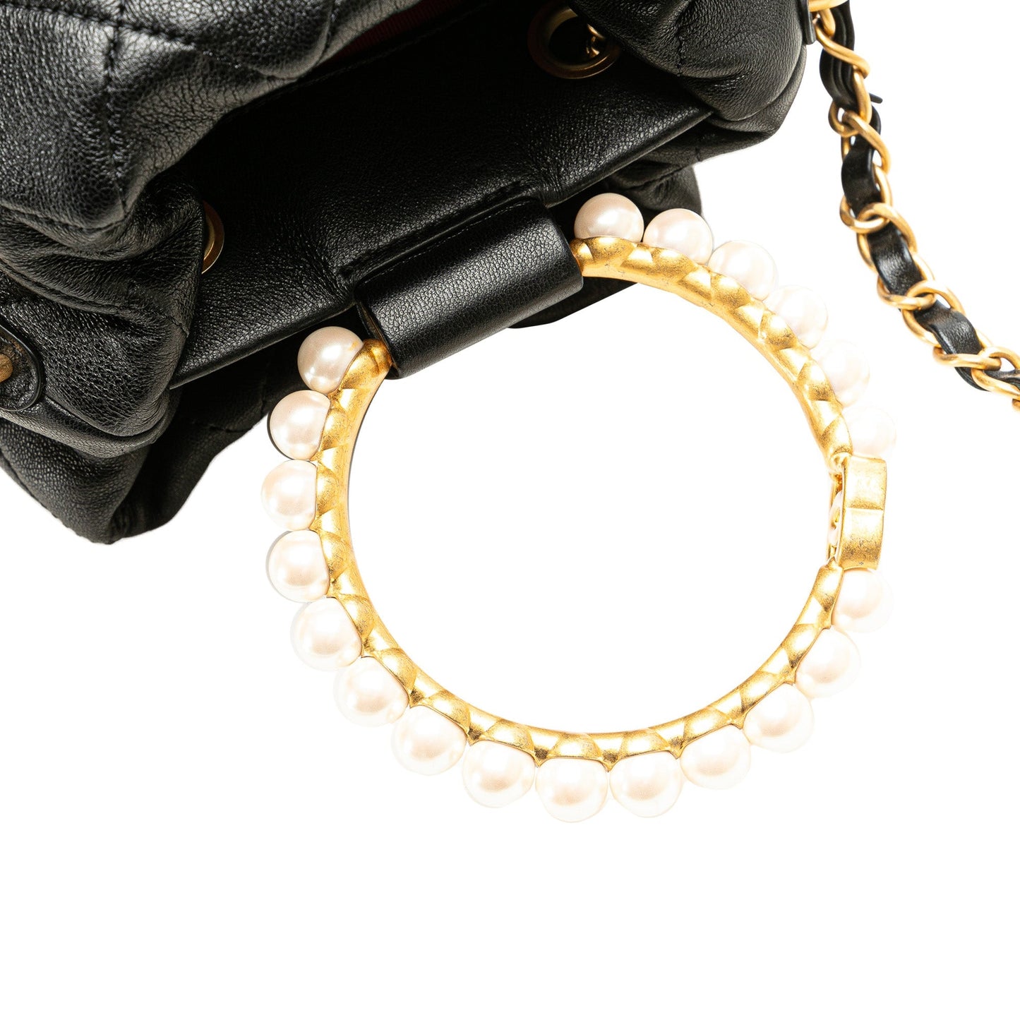 Chanel Sac Quilted Lambskin Pearl Crown Drawstring Bucket Bag