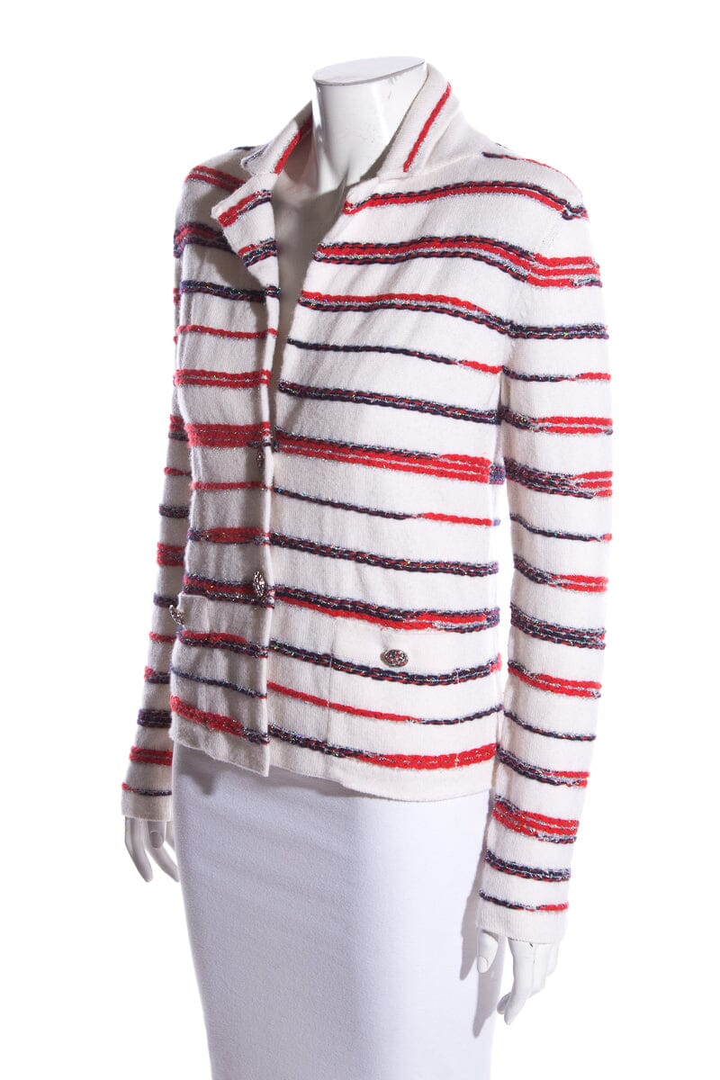 Chanel Red, White and Blue Cashmere Cardigan SZ 34