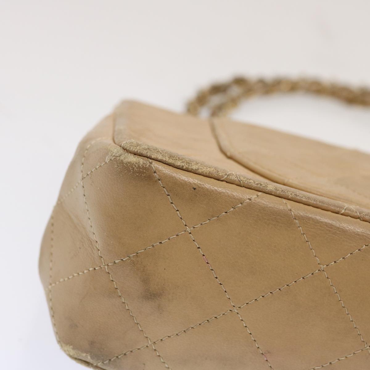 CHANEL Matelasse Chain Shoulder Bag Lamb Skin Beige CC 70454A
