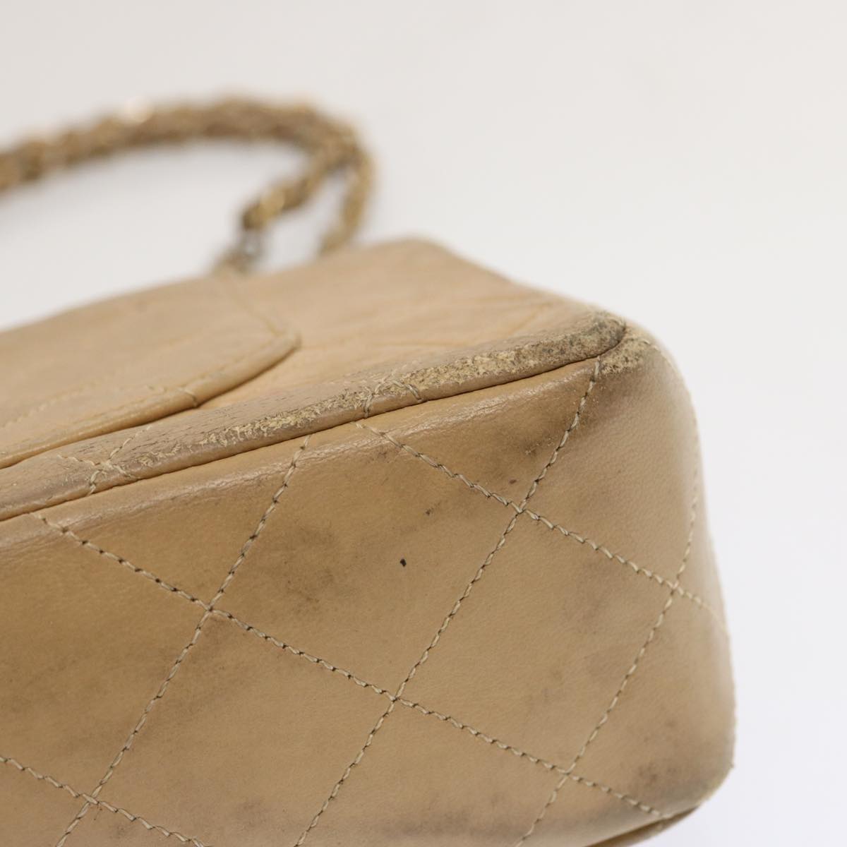 CHANEL Matelasse Chain Shoulder Bag Lamb Skin Beige CC 70454A